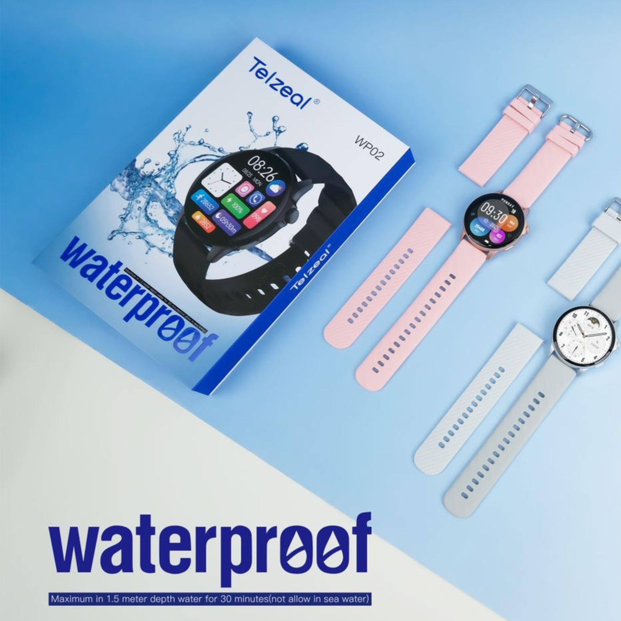 TELZEAL WP02 Smart Watches With Waterproof -Gold