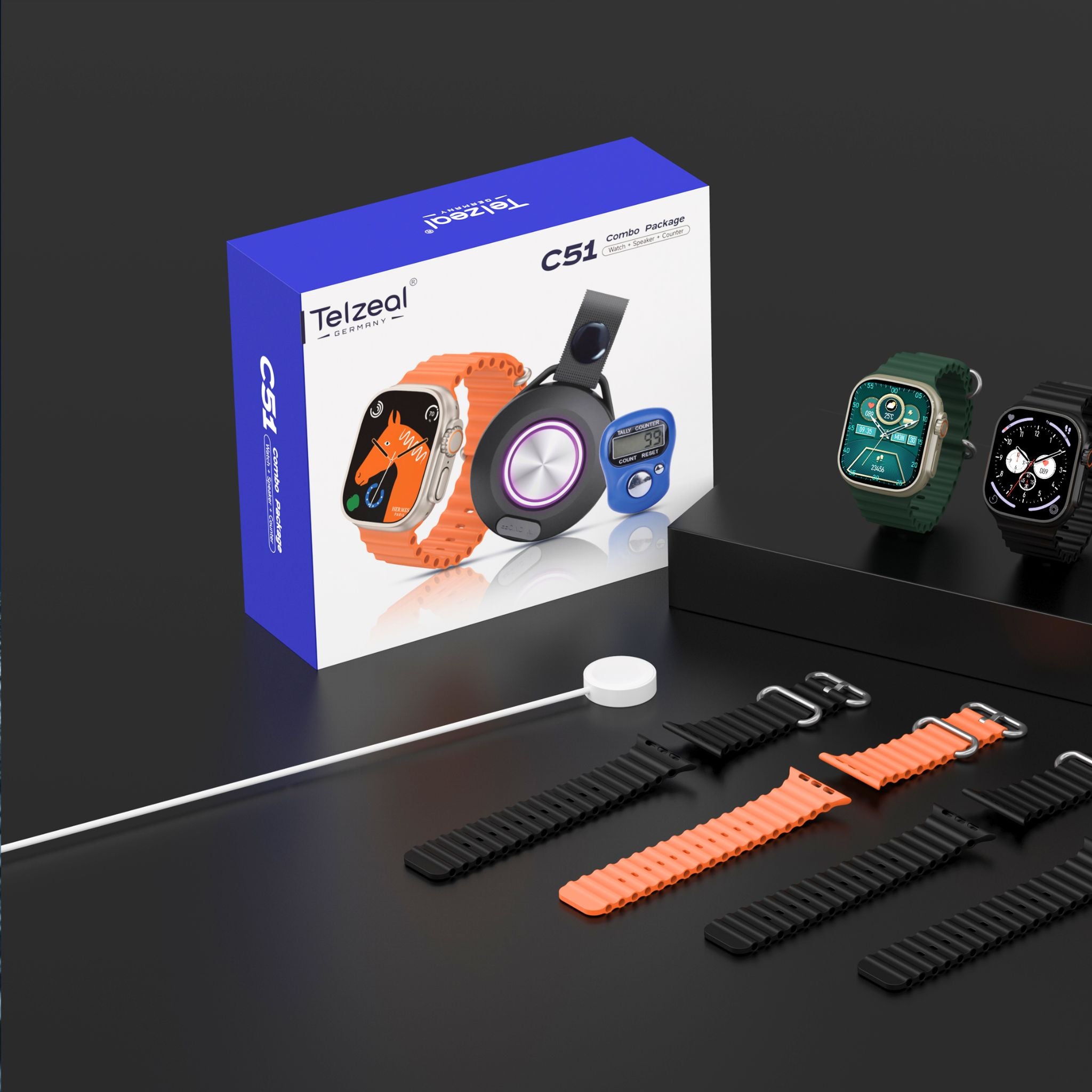 Telzeal C51 Combo Package (Watch+Speaker+Counter)- Silver