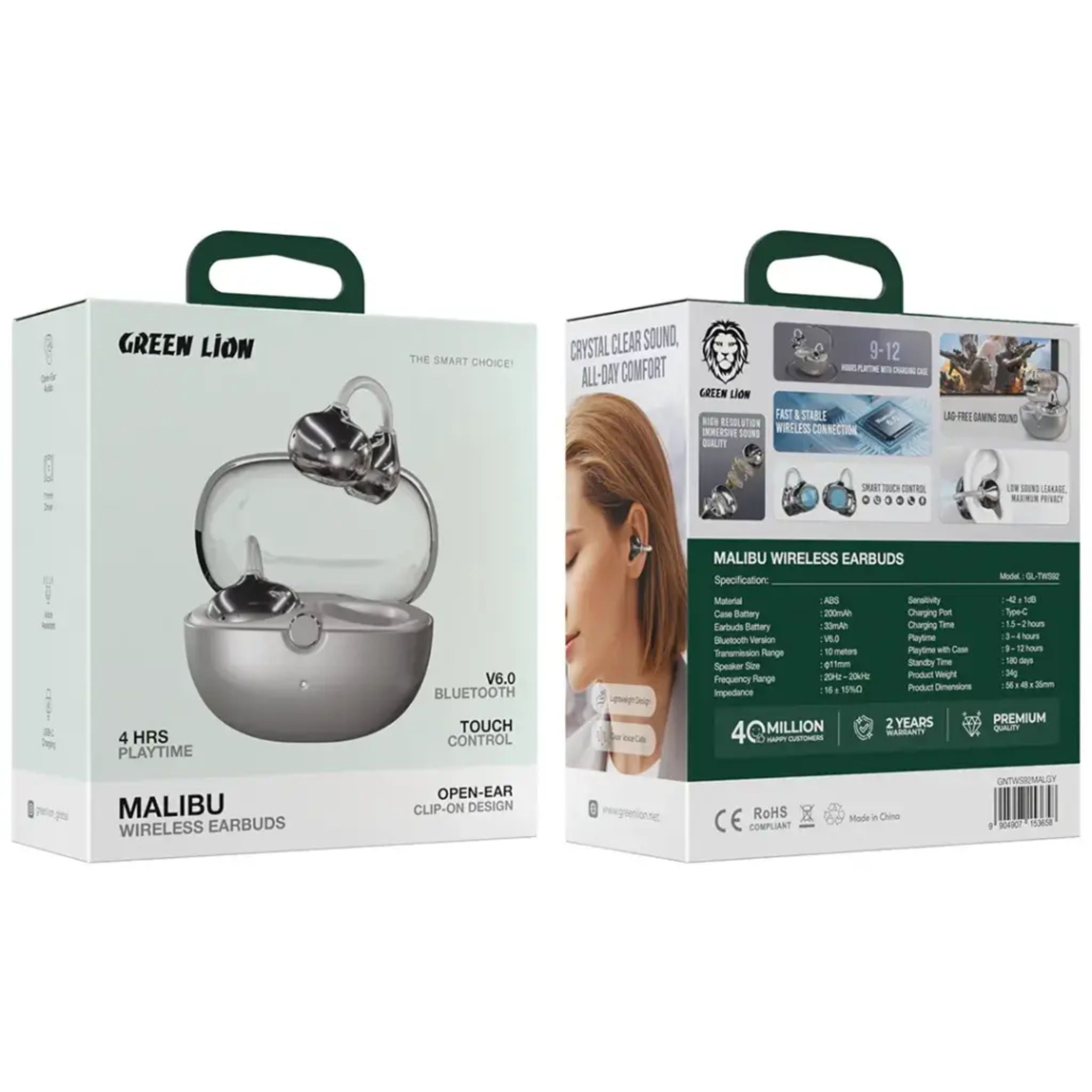 Green Lion Malibu Wireless Earbuds - Grey
