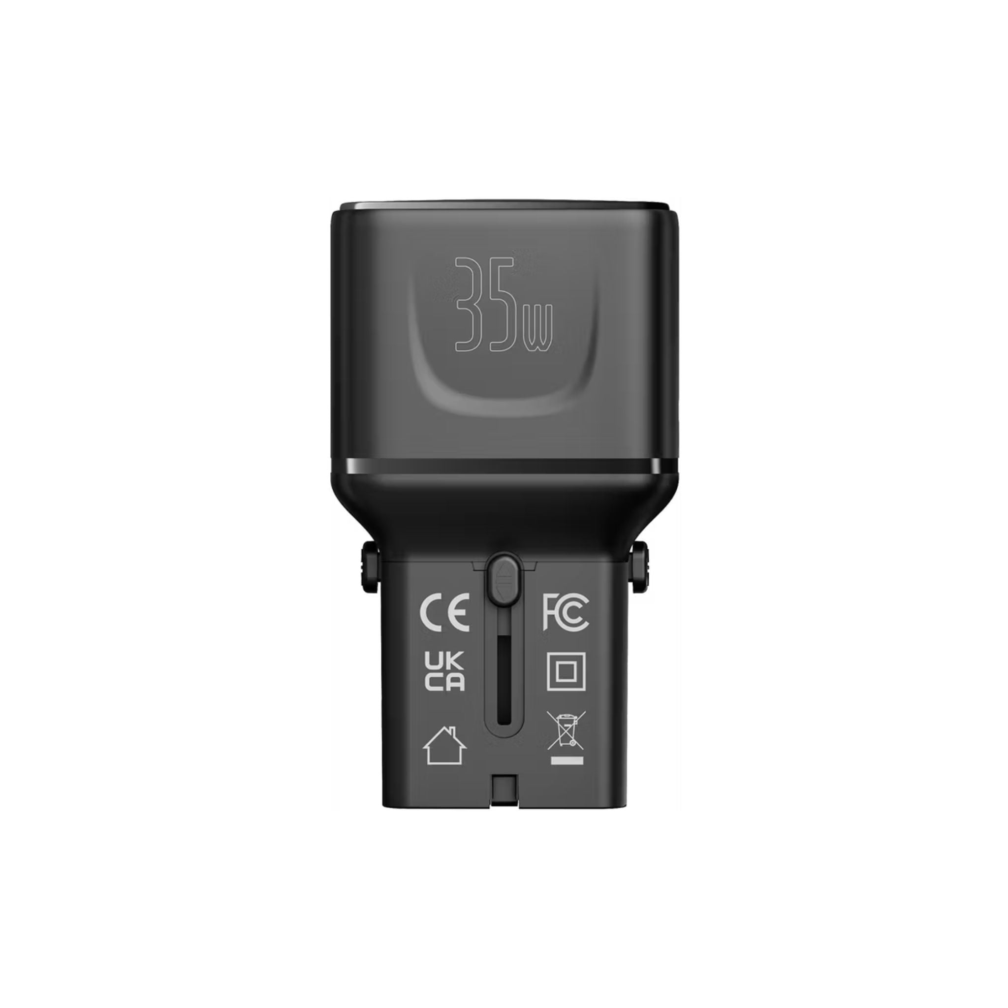 Porodo Universal Travel Pocket Charger with 800mA Battery Capacity, Supported UK, EU, US & AU Plugs, 35W Mini Universal Charger, USB-A & USB-C Ports, Built-in Safeguards, 200+ Countries - Black