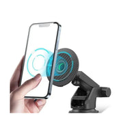 Magnetic Wireless Car Charger with 360° Rotating Function, 15W Power, Carbon Fiber Material, Built-in Safety Protection, Fast Charging, Compact & Lightweight Design - Black