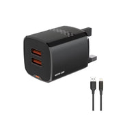 Green Lion Dual Port Wall Charger with USB-A to Lightning Cable, 10.5W per USB-A Output, ABS Material, UK 3-Pin Plug, Smart Safety System, Ultra-Compact Design - Black
