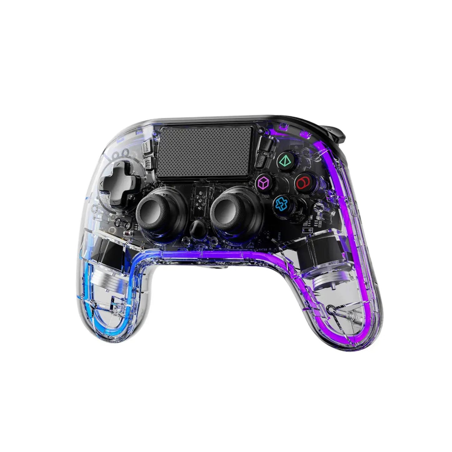 Porodo Gaming PS4 Gamepad Transparent Controller, PS4, PS3, PC (D-INPUT, X-INPUT), iOS, Android Compatibility, 3.5mm TRRS Audio Jack, Type-C Charging Port, 6-16 Hours Working Time - Clear