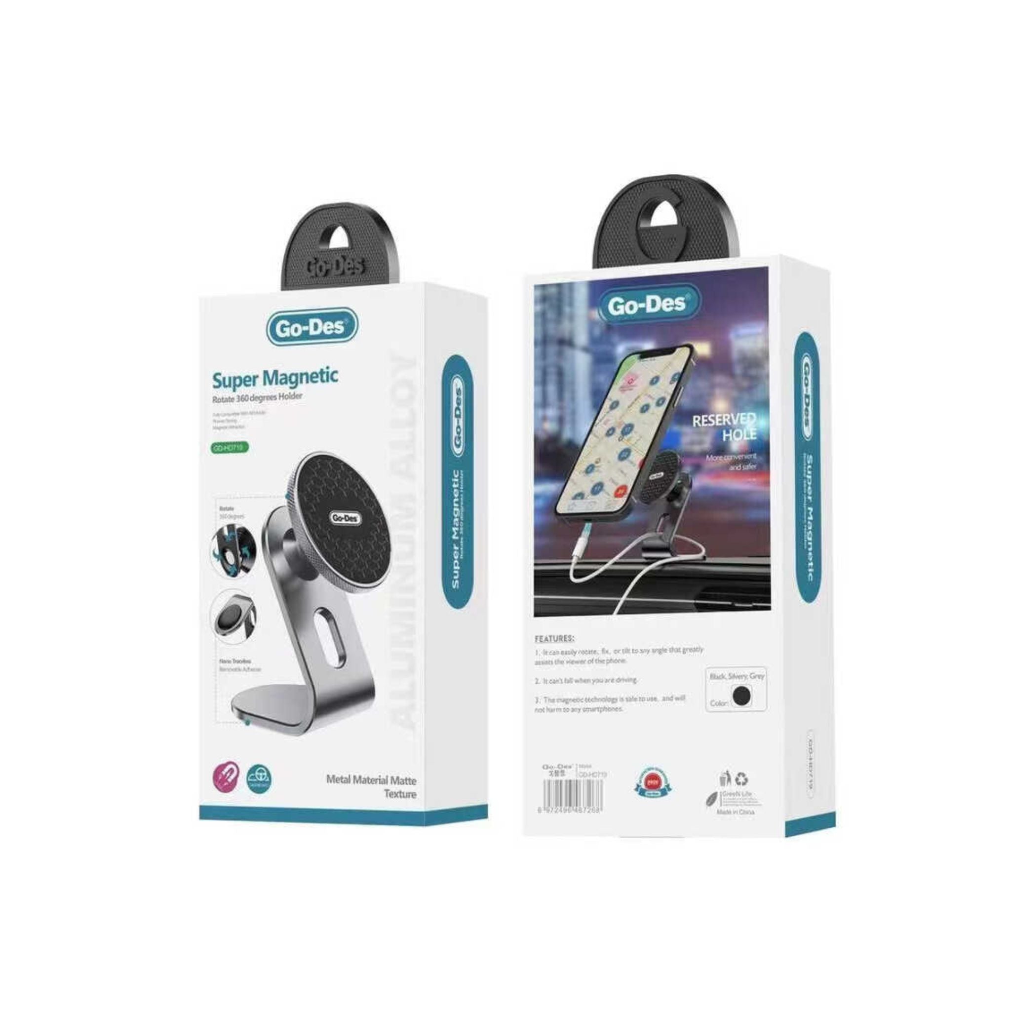 Go Des 360 Degree Rotating Magnetic Car Phone Holder Flat Floor Version
