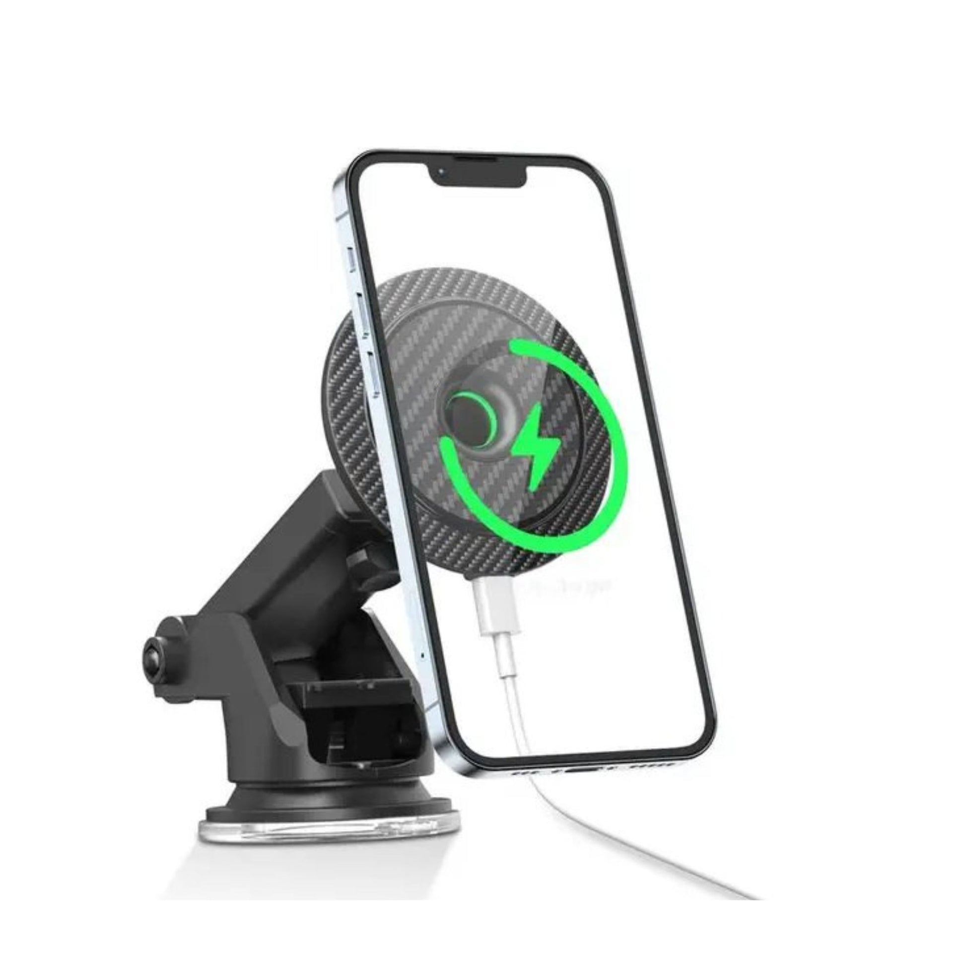Magnetic Wireless Car Charger with 360° Rotating Function, 15W Power, Carbon Fiber Material, Built-in Safety Protection, Fast Charging, Compact & Lightweight Design - Black