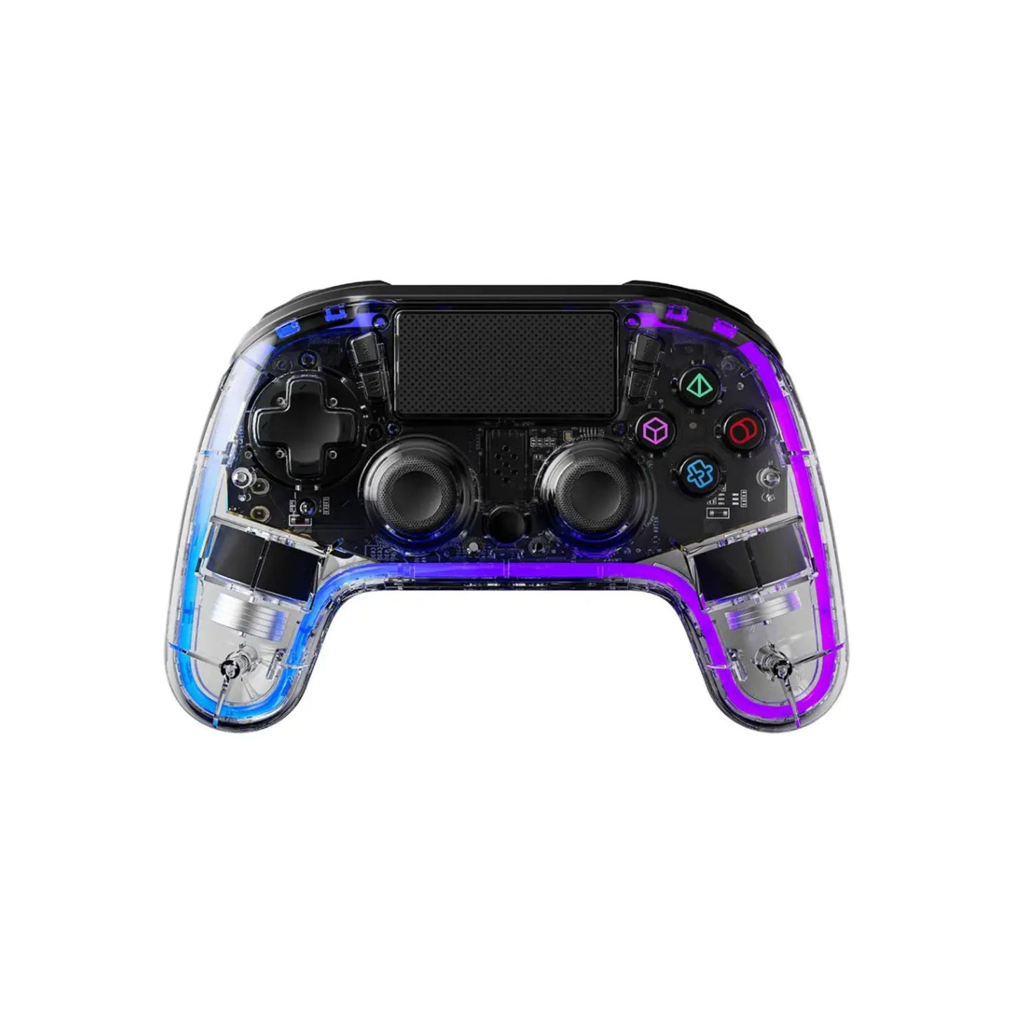 Porodo Gaming PS4 Gamepad Transparent Controller, PS4, PS3, PC (D-INPUT, X-INPUT), iOS, Android Compatibility, 3.5mm TRRS Audio Jack, Type-C Charging Port, 6-16 Hours Working Time - Clear