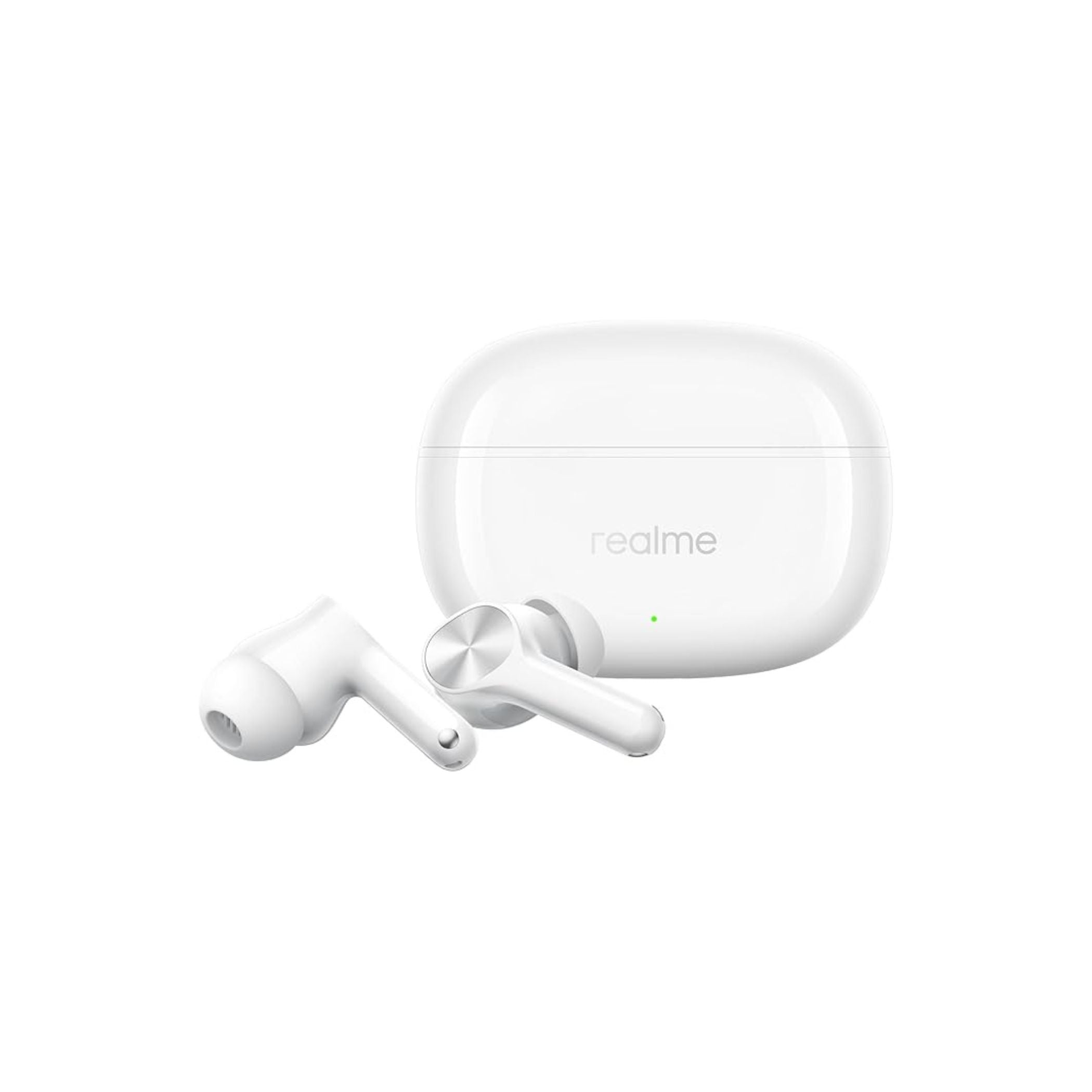 Realme Buds T200x True Wireless Earbuds with Mic, 12.4mm Bass Drivers, 25dB ANC, 48H Playback, 45ms Low Latency, Dual Device Connect, Google Fast Pair, IP55 Water Resistant – Moonlight White