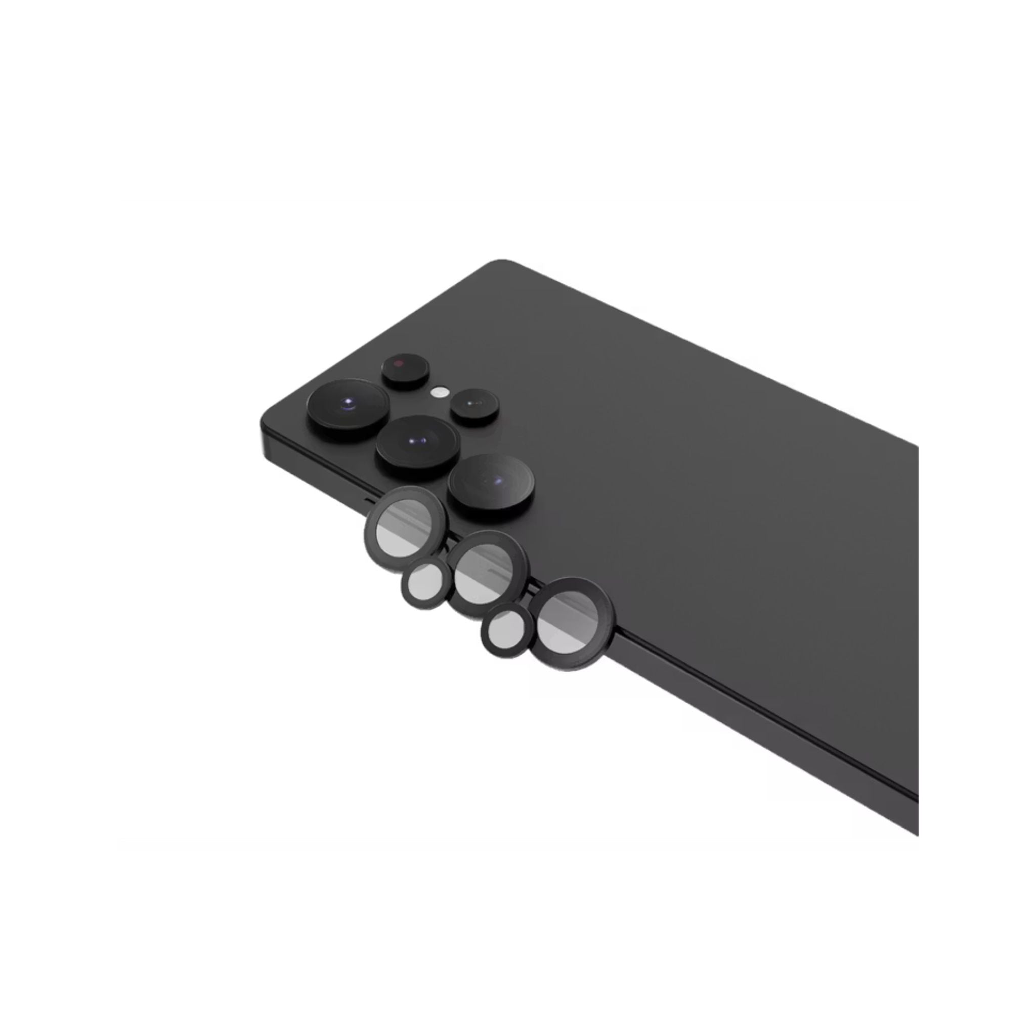 Black smartphone with camera details on a white background