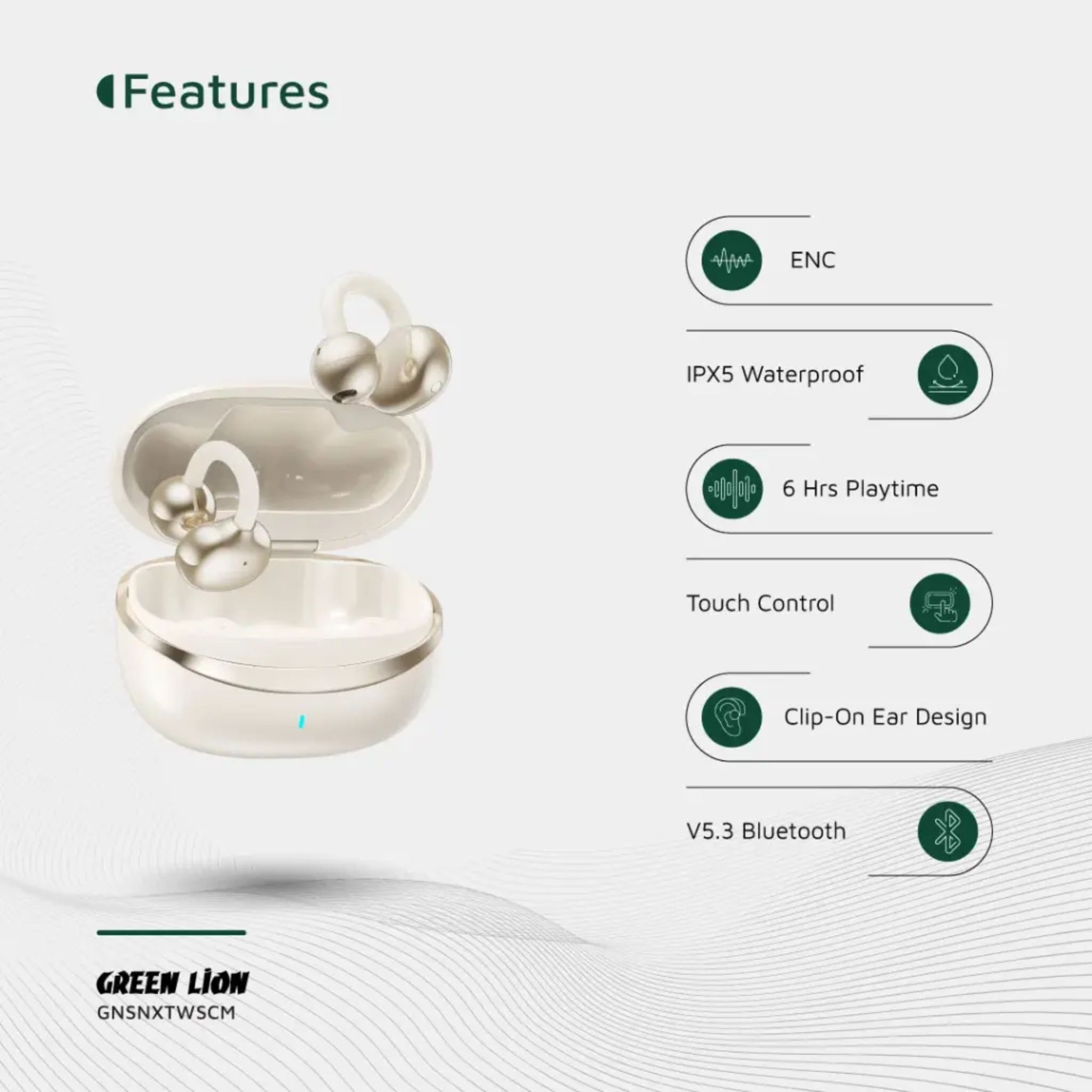 Green Lion Sonix Clip On Earbuds - Cream
