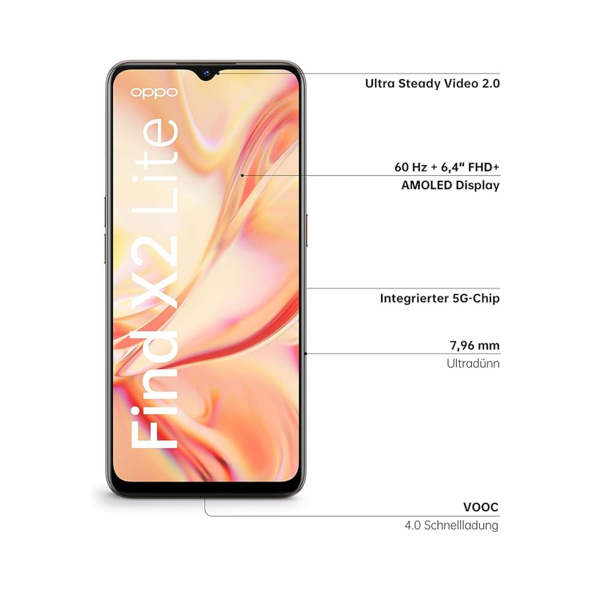 OPPO Find X2 Lite (5G) Single-SIM (128GB ROM+8GB RAM) Factory Unlocked Smartphone - International Version- Pearl White