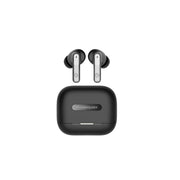 Powerology true wireless earbuds in black with a charging case, featuring touch controls and the brand logo on the case.