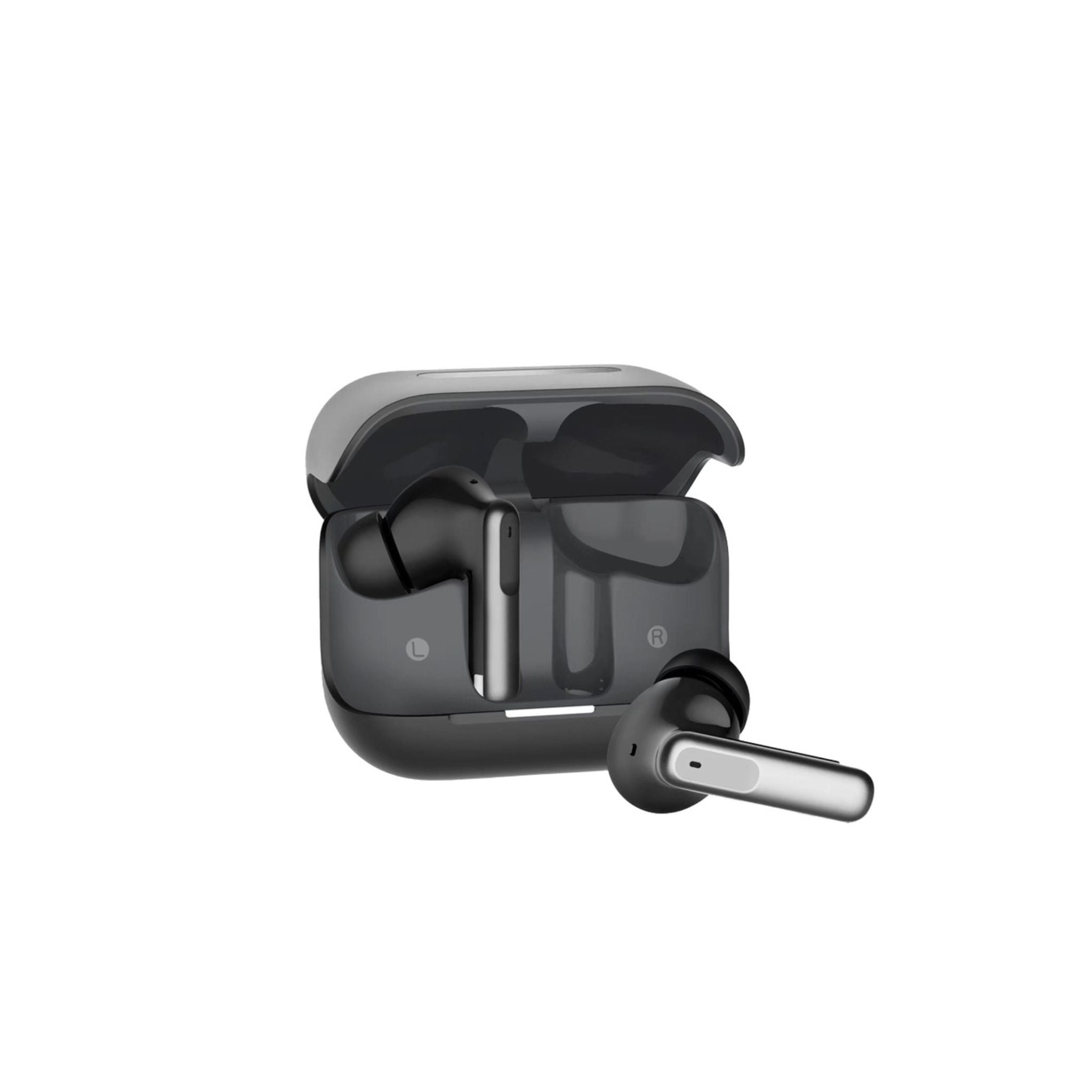 Powerology Hybrid True Wireless Earbuds with ANC + ENC, 6 Microphone, Bluetooth Version 5.3 & Type-C Charging Port - Black
