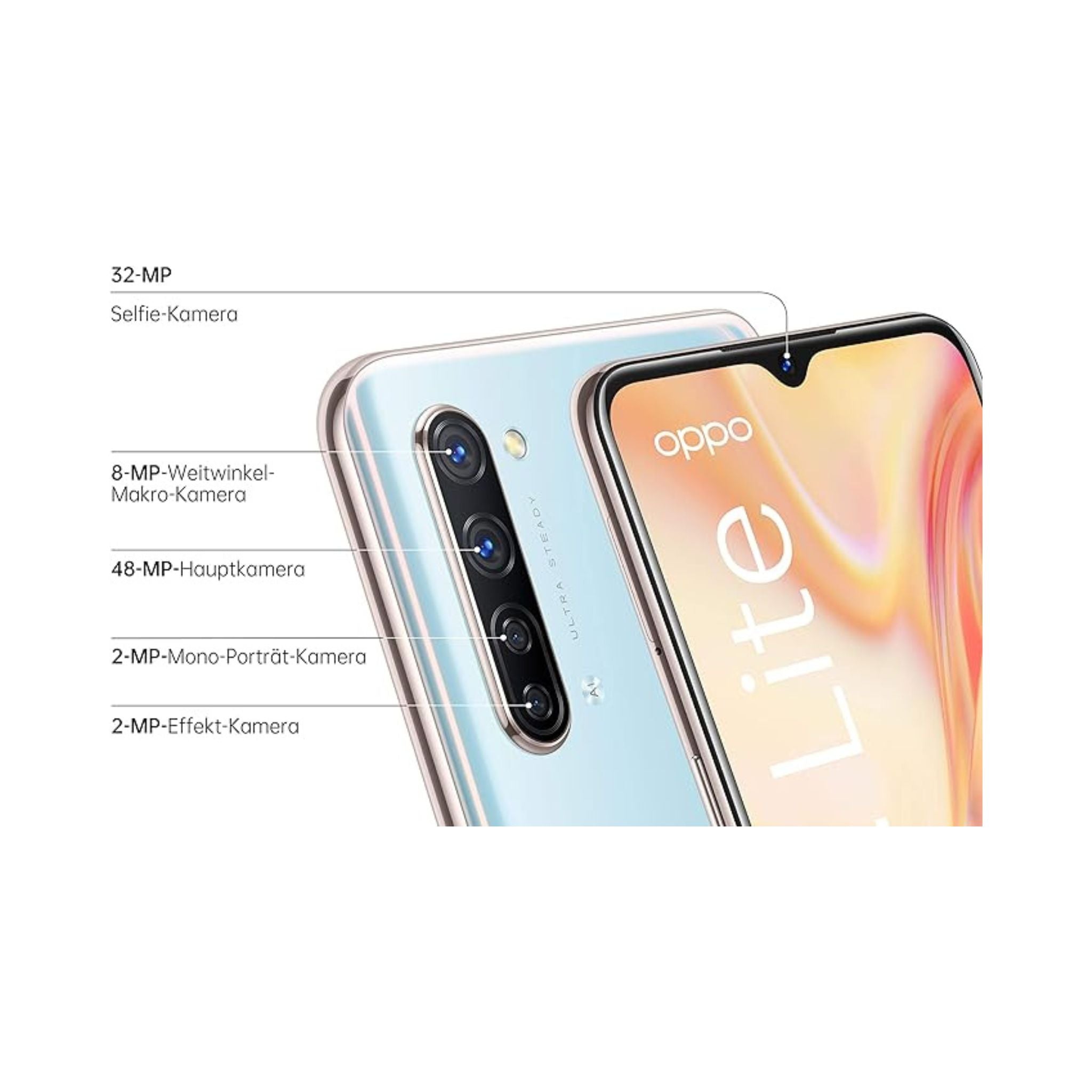 OPPO Find X2 Lite (5G) Single-SIM (128GB ROM+8GB RAM) Factory Unlocked Smartphone - International Version- Pearl White