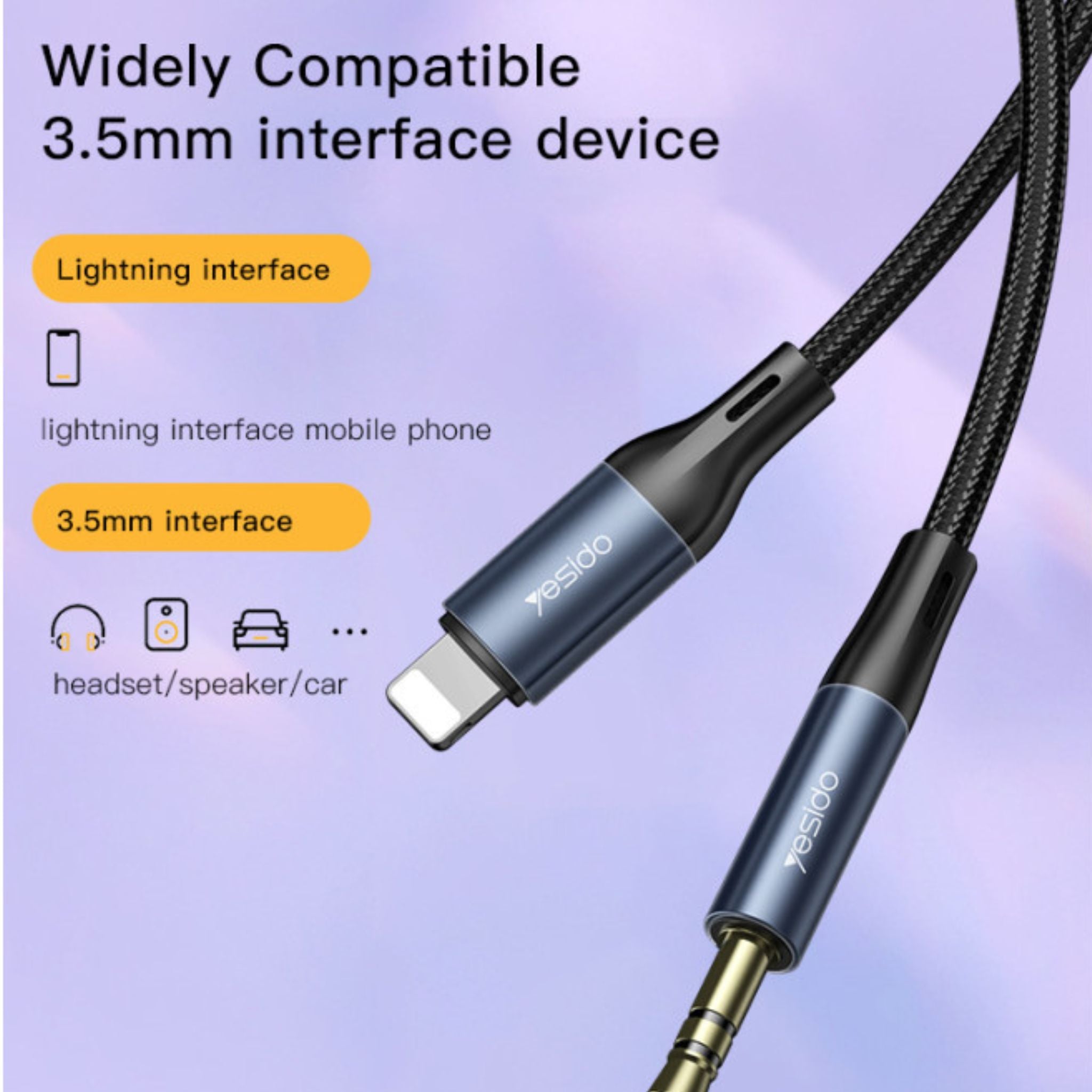 YAU35 Nylon Braid IP To 3.5mm Pin Jack Aux Cable for Mobile Phone|Car Audio Cable Headphone Aux Converter