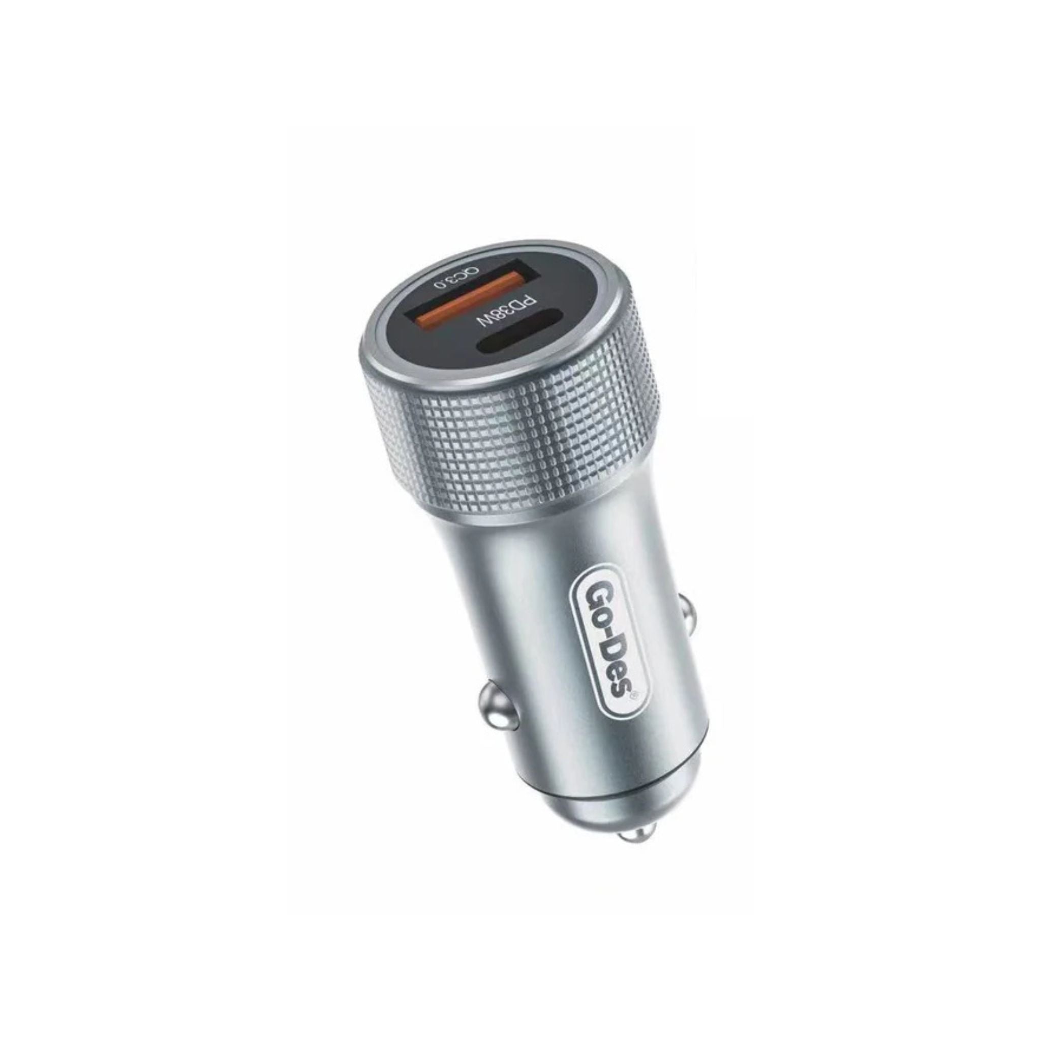Go-Des Phone Pd Qc 3 Pd38w Qc3.0 20W 30W Usbc Type-c Dual Port Mini Car Charger Dual Port 3A High Speed QC 3.0 Car Cigarette Charger 18W PD USB C Quick Charging - Grey