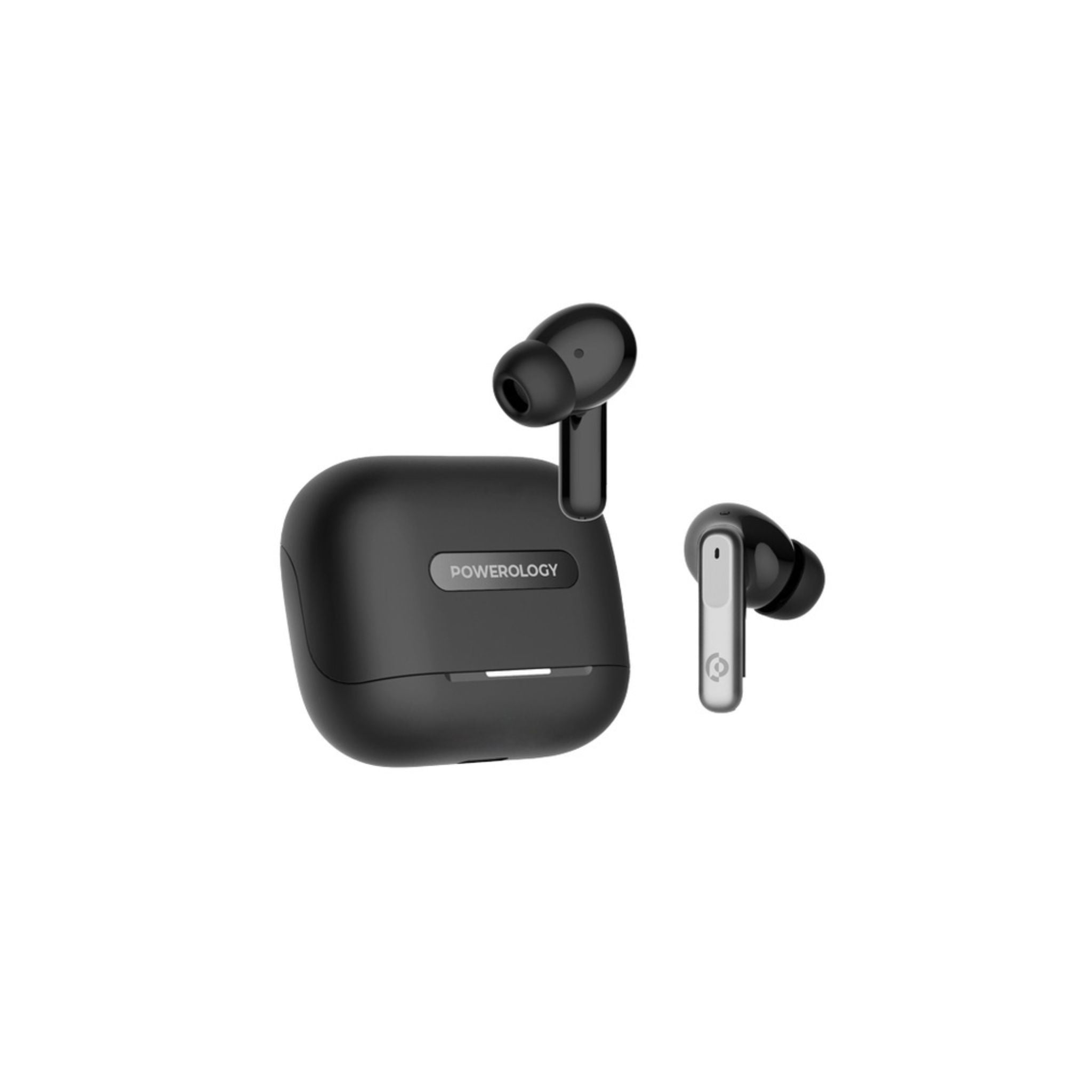 Powerology Hybrid True Wireless Earbuds with ANC + ENC, 6 Microphone, Bluetooth Version 5.3 & Type-C Charging Port - Black