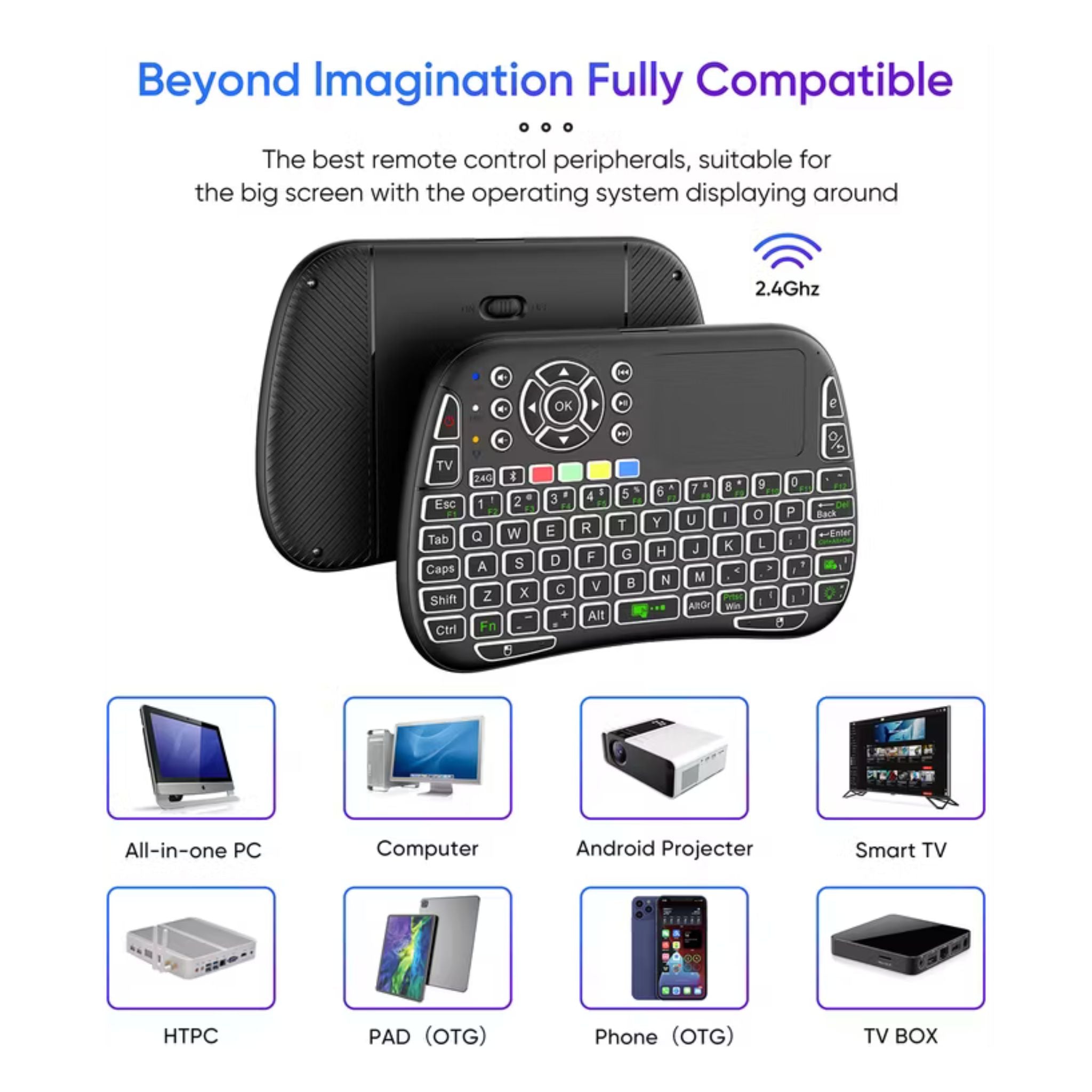 Porodo Gaming Remote Keyboard & Mouse with Programmable Buttons, Gesture Recognition, 10m Operational Range, 84 Keys, 5.2 Bluetooth, 300mAh Battery - Black