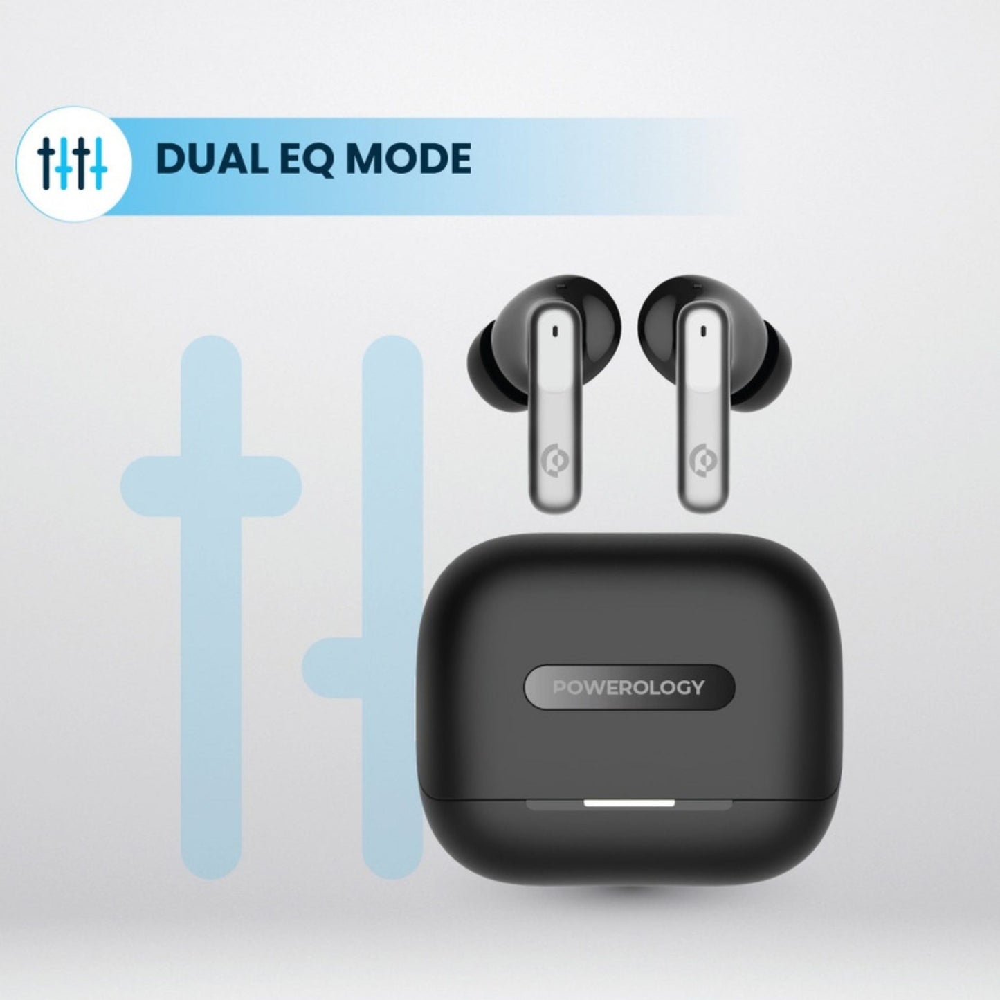 Powerology Hybrid ANC+ENC 6Mic Earphone - BT V5.3, Dual EQ Mode for Game and Music, 6-Hour Playtime, Fast Charging, IPX4 Water Resistance, Touch Controls, 350 mAh Charging Case Capacity_Black