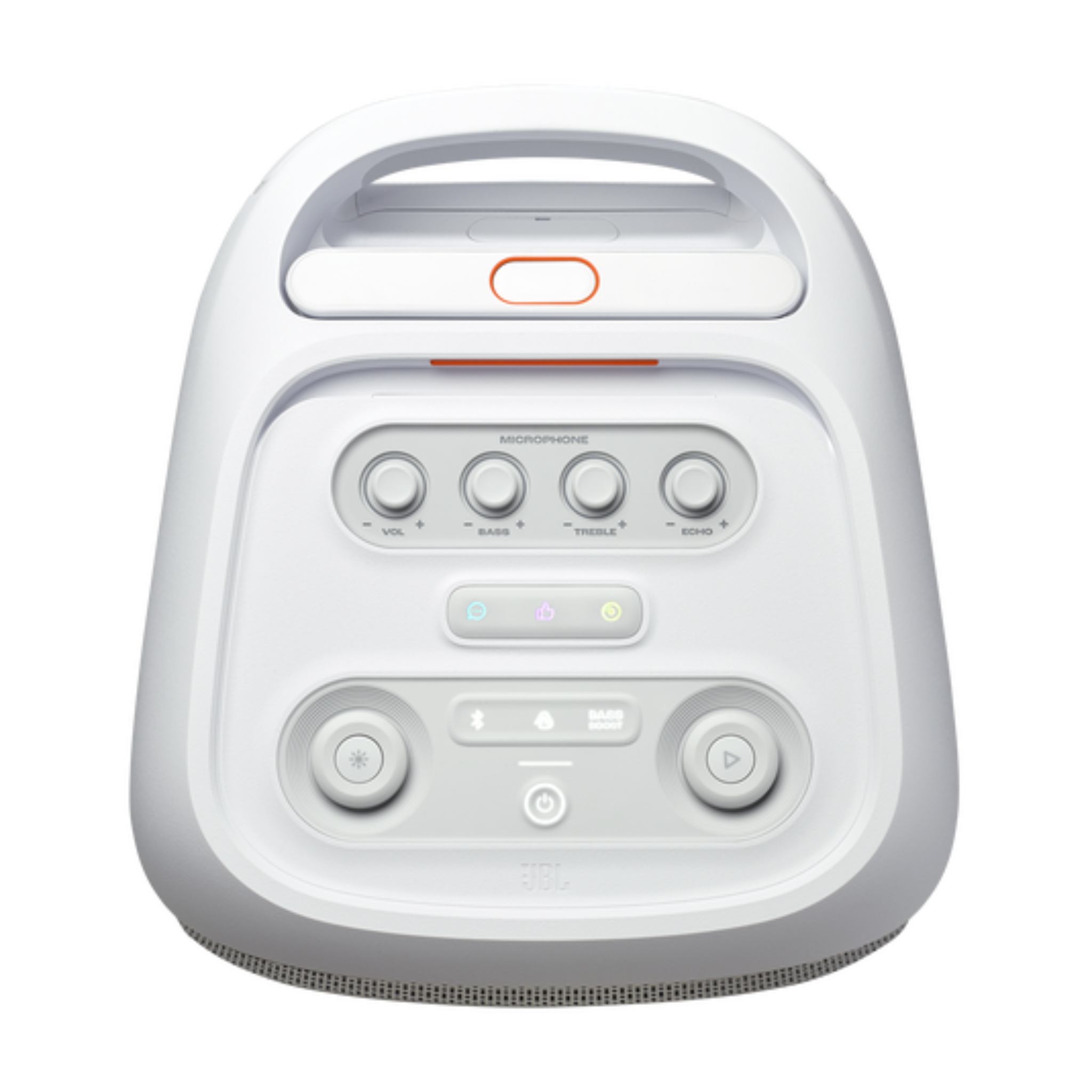 JBL Partybox 320, Portable Bluetooth 240W Party Speaker, AI Sound Boost, Futuristic Light Show, Multispeaker Connection by Auracast, Telescopic Handle & Wheels, Dual Guitar & Mic Inputs - White