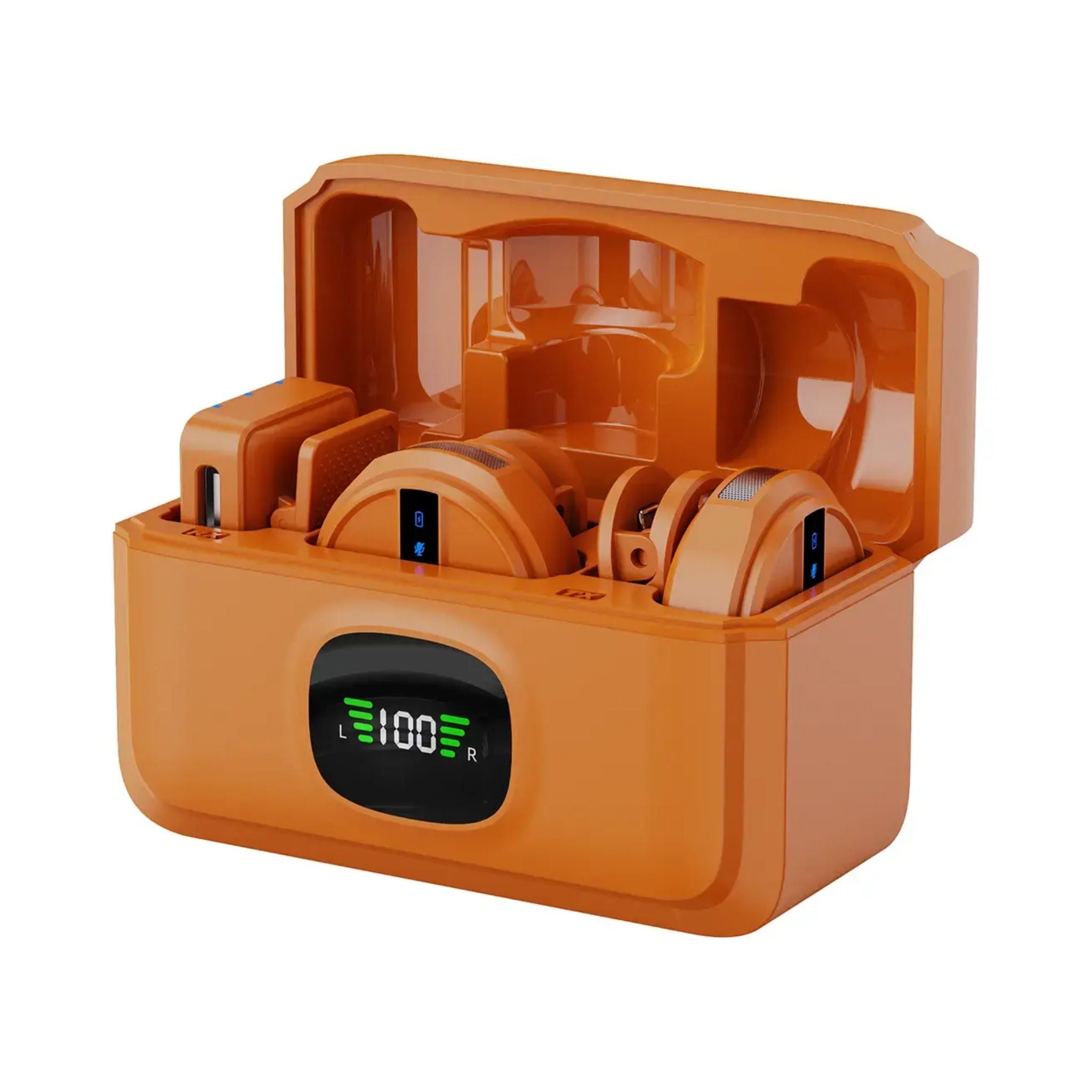 Green Lion GLM-Wireless Mic Lit with Type-C & Lightning Cable & 3.5mm Camera Aux - Orange