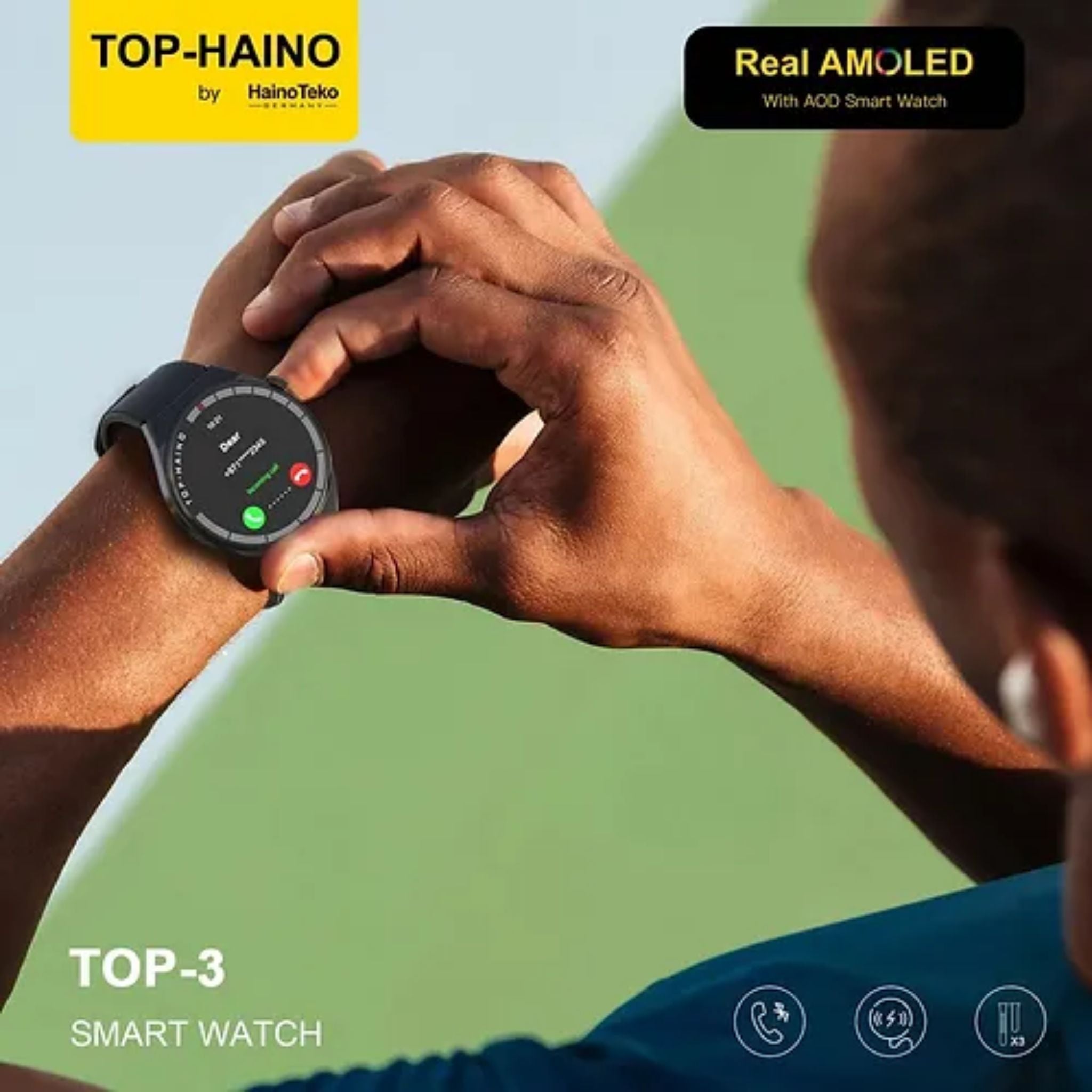 Premium Haino Teko Germany TOP 3 Full Screen Real AMOLED Display Series 9_3 Pair Straps Wireless Charger and Pen Designed For Unisex Adults_Black