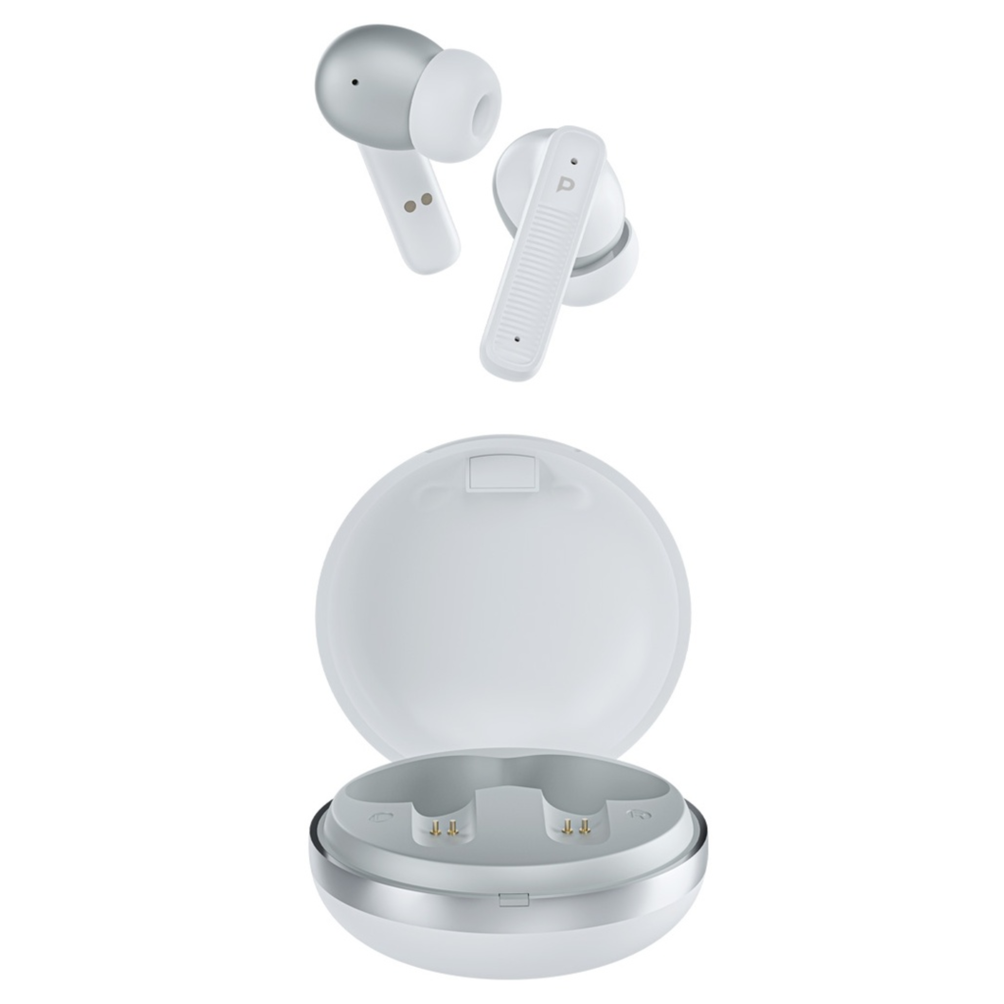 Powerology TWS Earbuds with Quad Mic ENC, 6h Playtime, Bluetooth 5.3, 30minutes Charging Time, 10m Transmission Distance, Type-C Port, Smart Touch Control, Wireless Charging - White