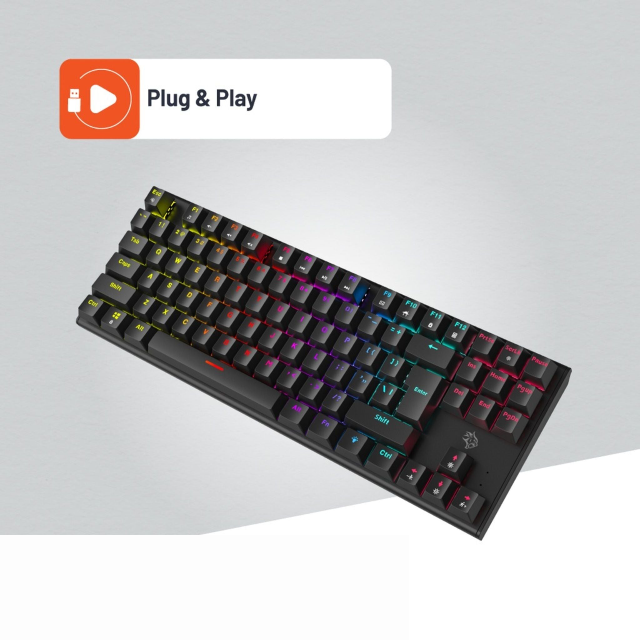 Porodo Gaming TKL Mechanical Keyboard with 12 RGB Light Modes, 25 Anti-Ghosting Keys, 50 Million Clicks Lifespan, 1.5m PVC Cable, Plug & Play, English & Arabic Keys - Black