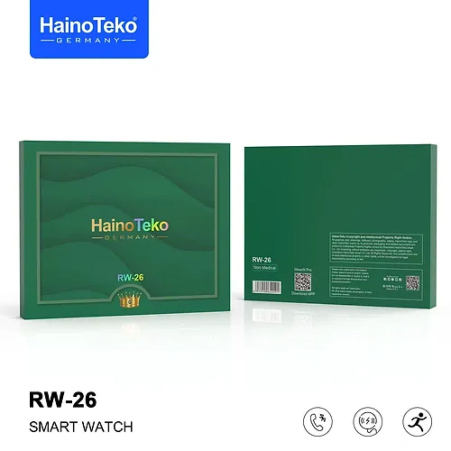 Premium Haino Teko RW-26 Round Smartwatch with stylish King Bracelet for Mens_Black