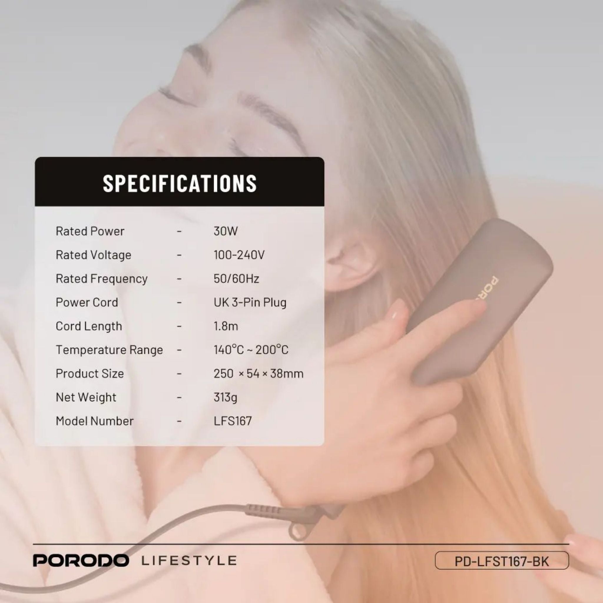 Porodo Lifestyle Electric Heated Hair Straightener Comb - Black