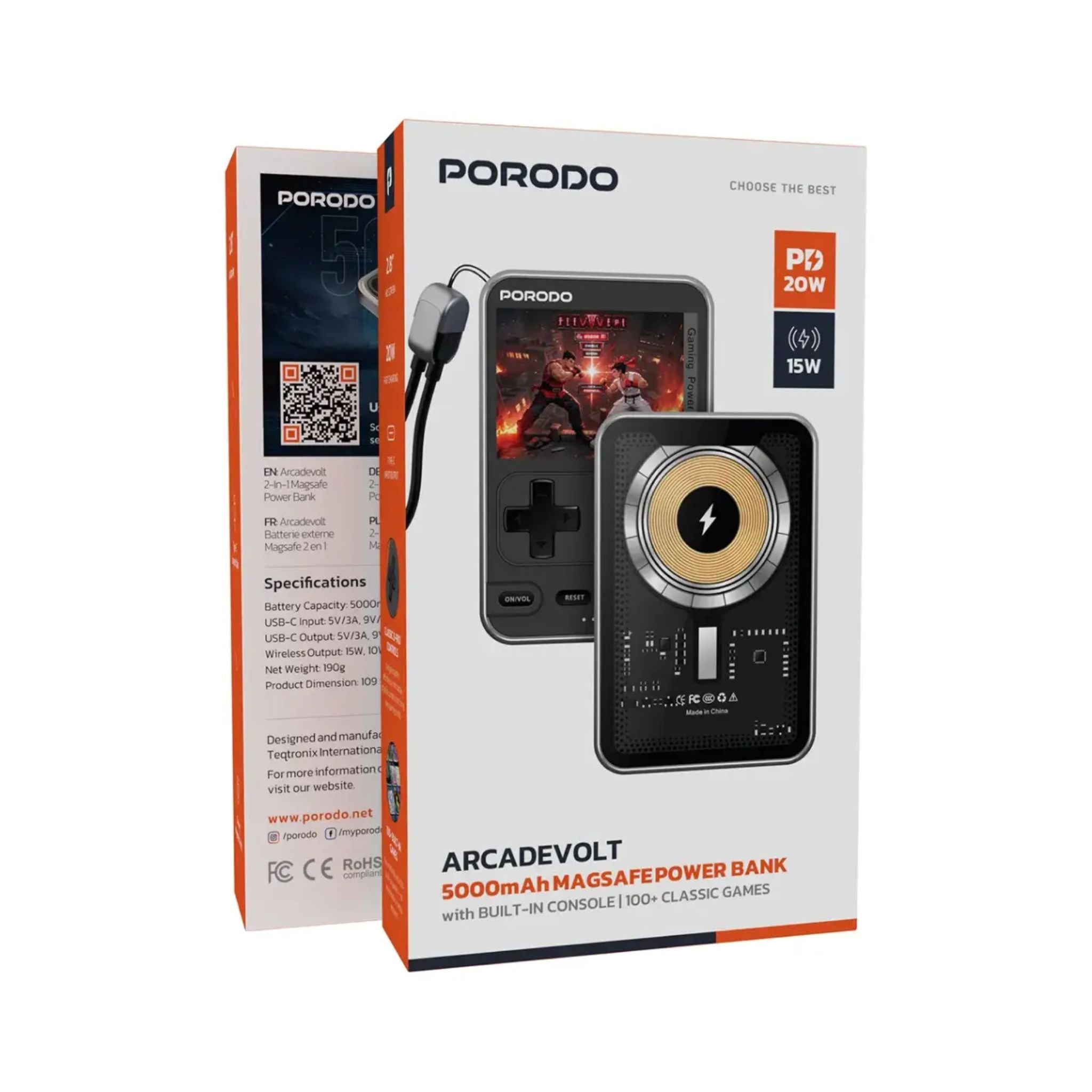 Porodo Arcadevolt power bank packaging on a white background