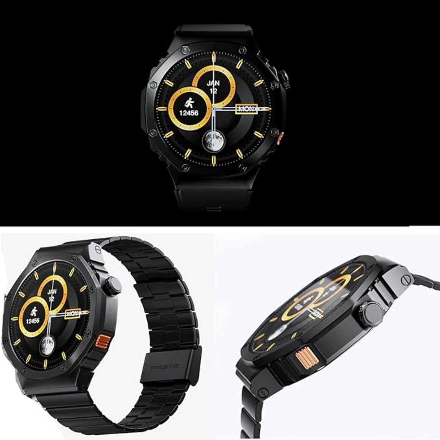 Haino Teko Germany RW41 Round Shape AMOLED Display Smart Watch With 3 Pair Straps and Wireless Charger For Men's and Boys Black