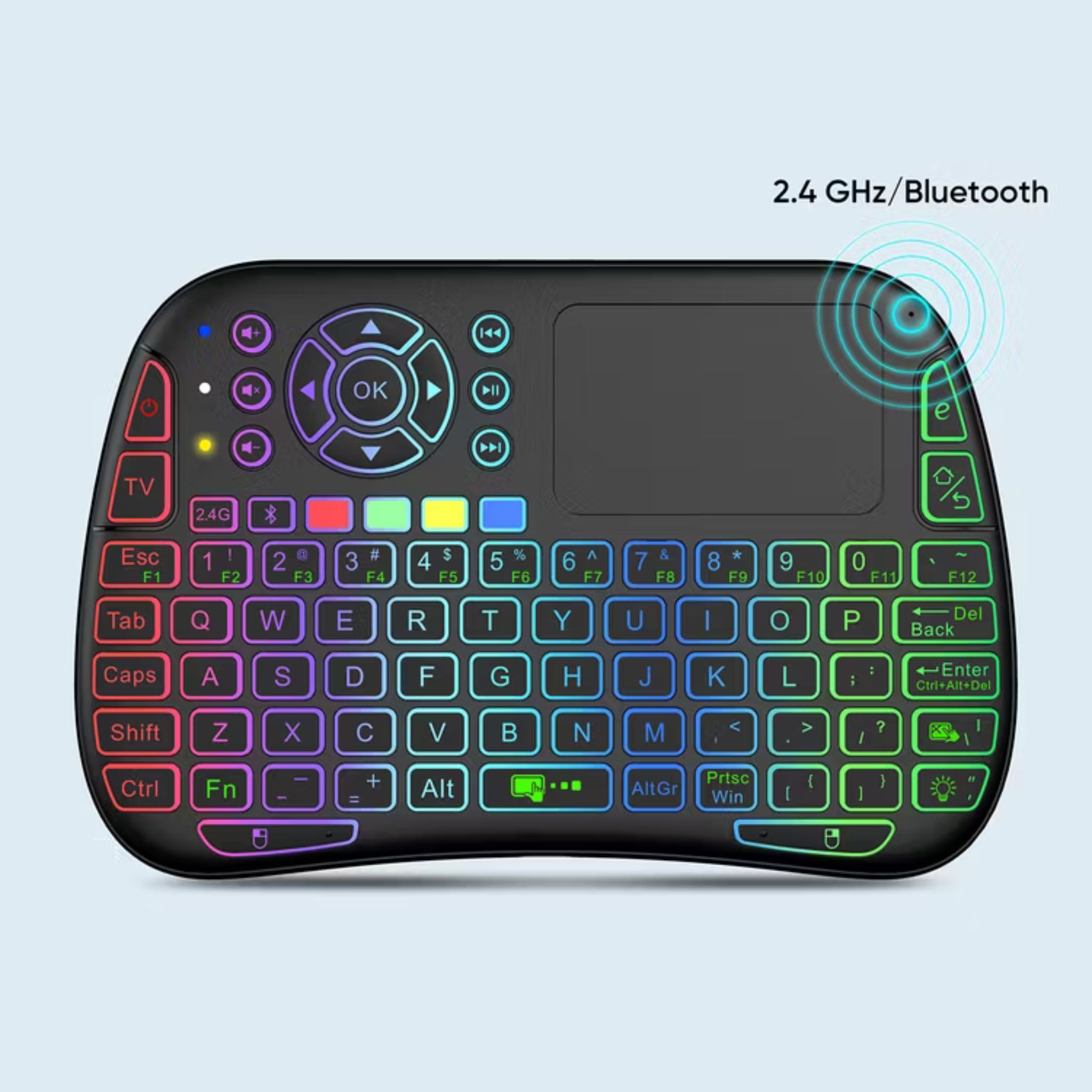 Porodo Gaming Remote Keyboard & Mouse with Programmable Buttons, Gesture Recognition, 10m Operational Range, 84 Keys, 5.2 Bluetooth, 300mAh Battery - Black