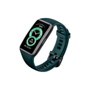 Green smartwatch on a white background