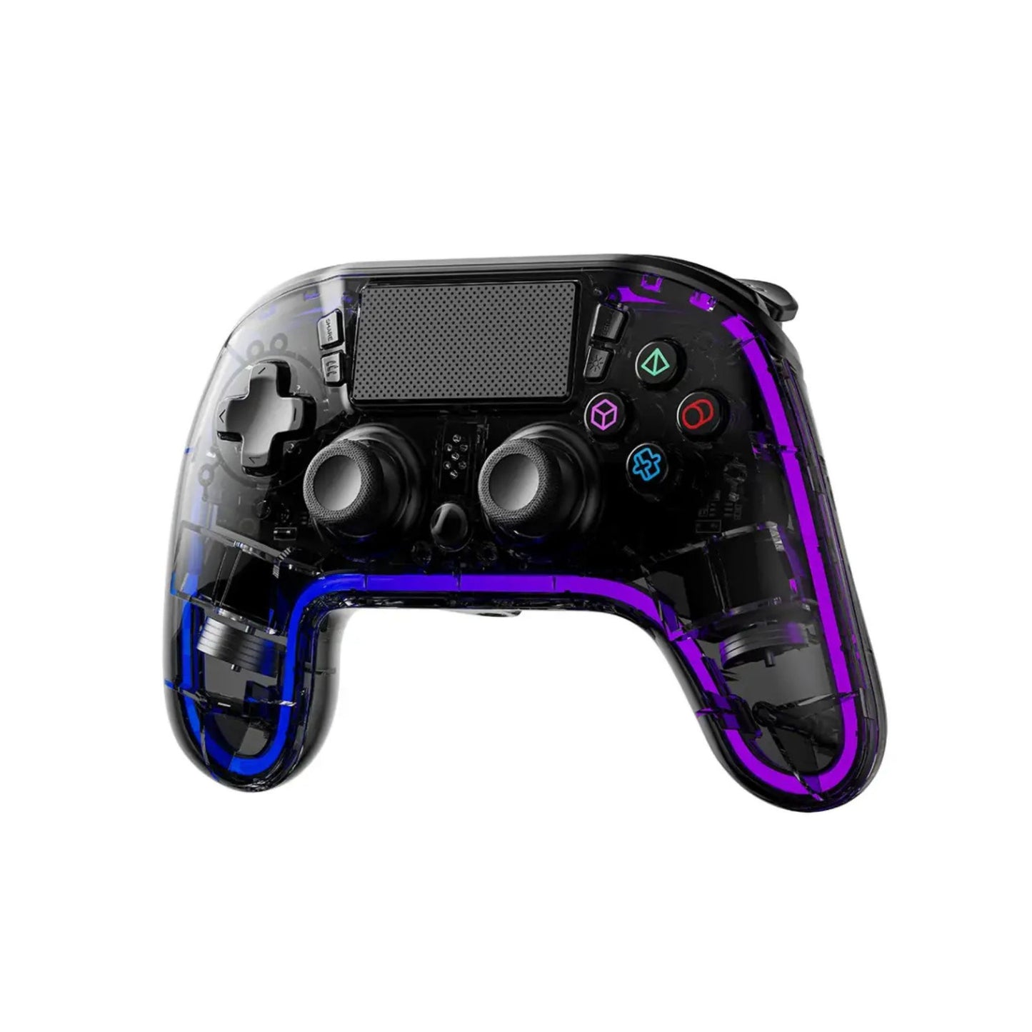 Porodo Gaming PS4 Gamepad Transparent Controller, PS4, PS3, PC (D-INPUT, X-INPUT), iOS, Android Compatibility, 3.5mm TRRS Audio Jack, Type-C Charging Port, 6-16 Hours Working Time - Black