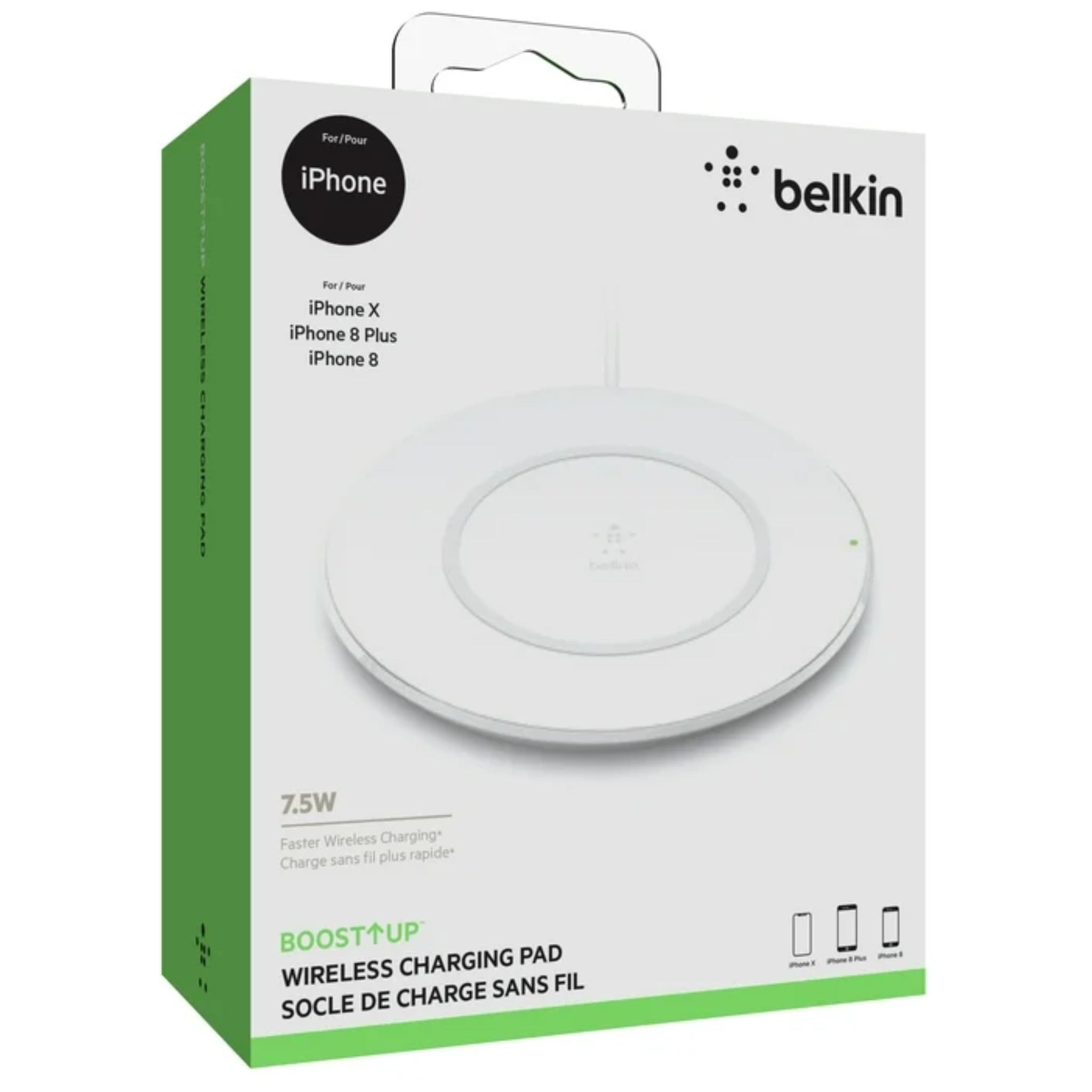 Belkin wireless charging pad (7.5W FASTER WIRELESS CHARGING FOR IPHONE X, 8 PLUS & 8) - White