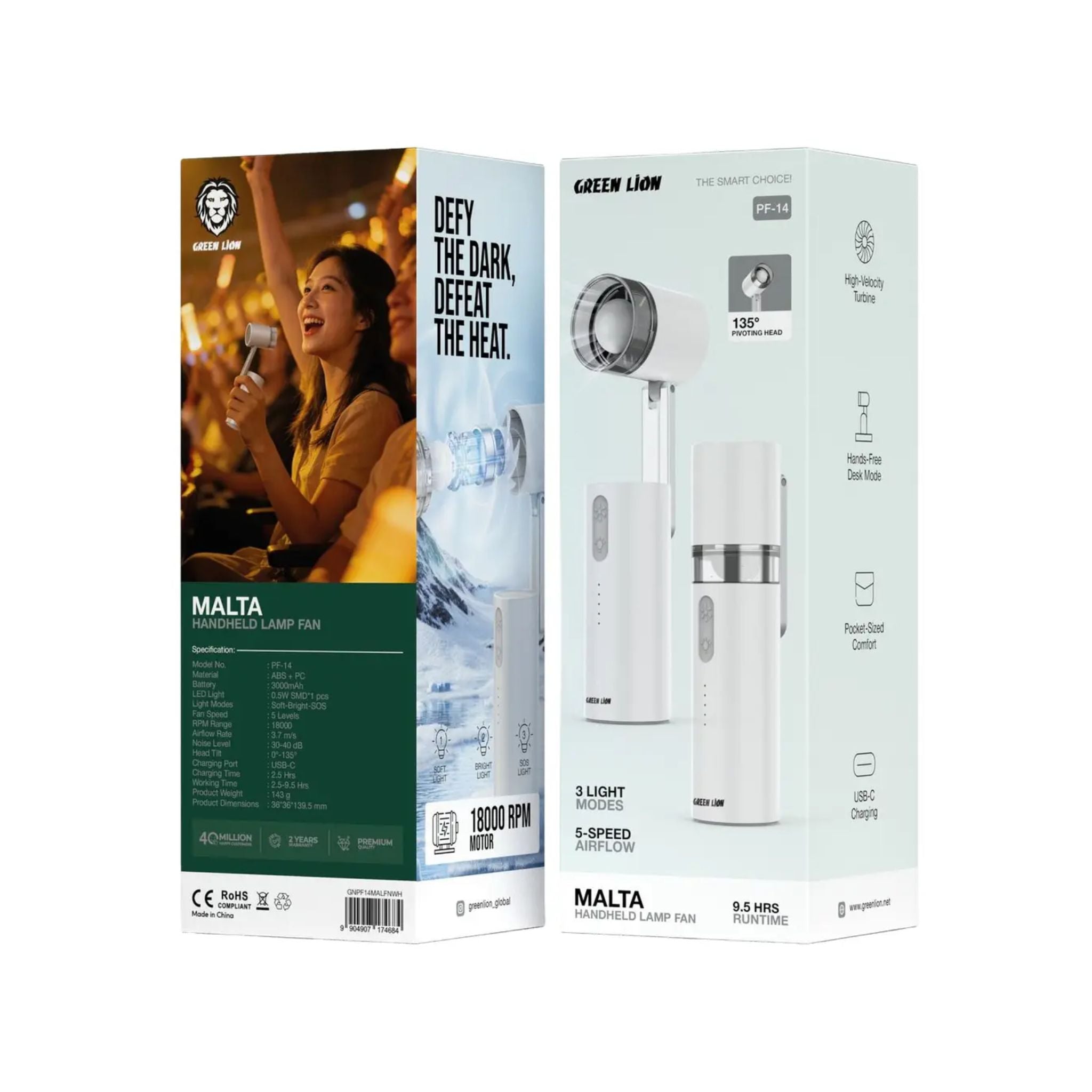 Green Lion Malta Handheld Lamp Fan - White