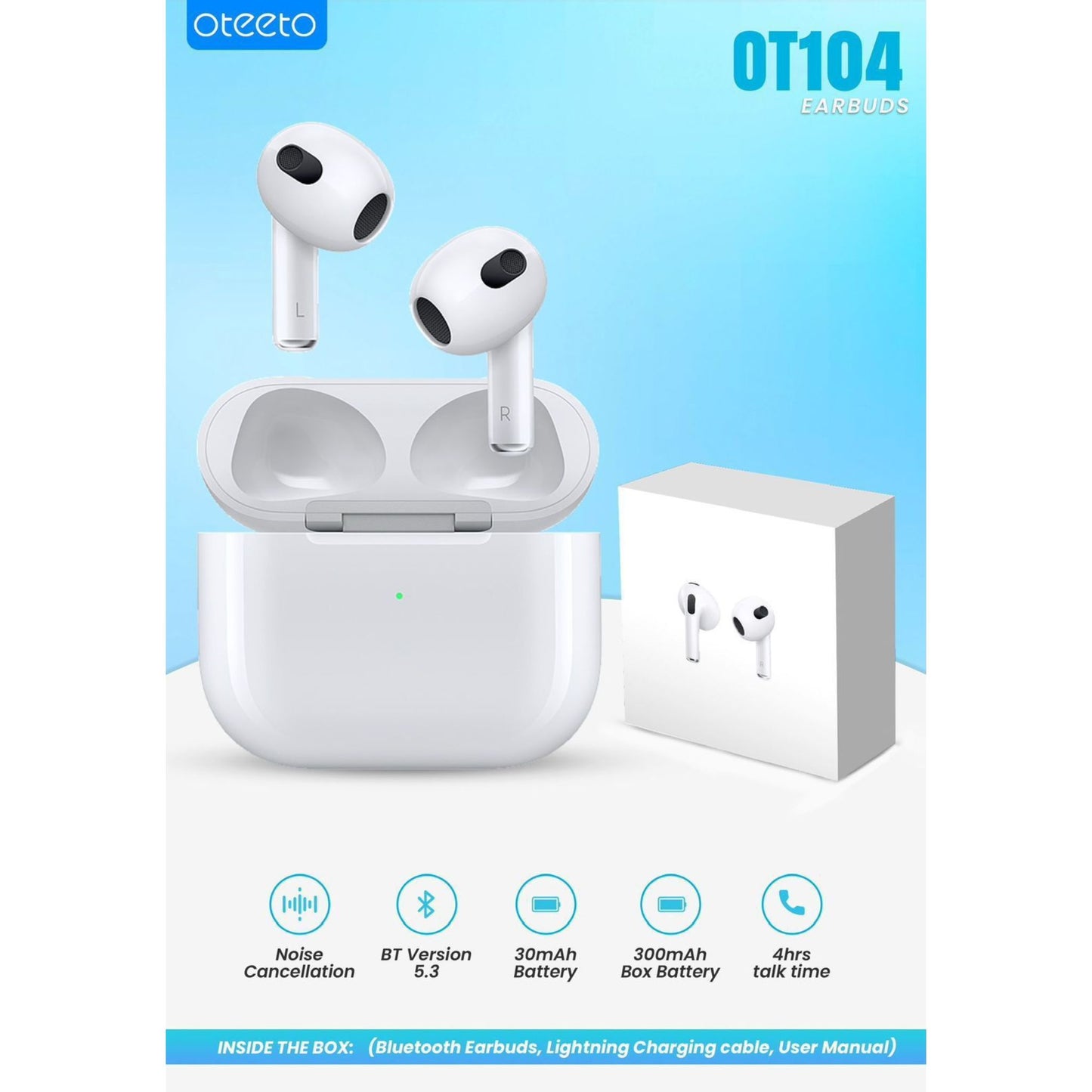 OTEETO OT104 Bluetooth Earbuds Bluetooth Version 5.3 Supports Android & iOS