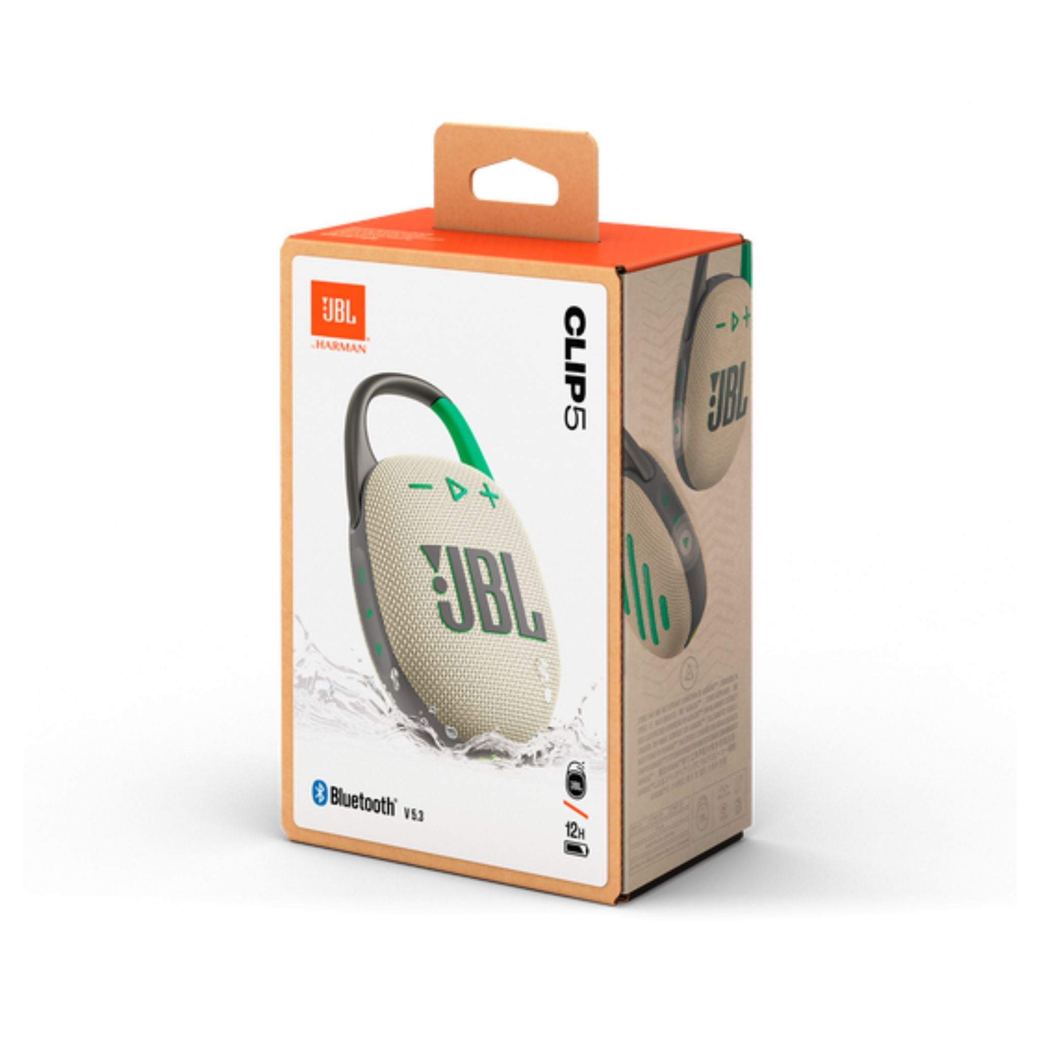 JBL Clip 5 - Ultra-Portable, Waterproof & Dustproof Bluetooth Speaker, Big Pro Sound with Punchy bass, Integrated Carabiner, Up to 12 Hours of Play, Made in Part with Recycled Materials - Sand