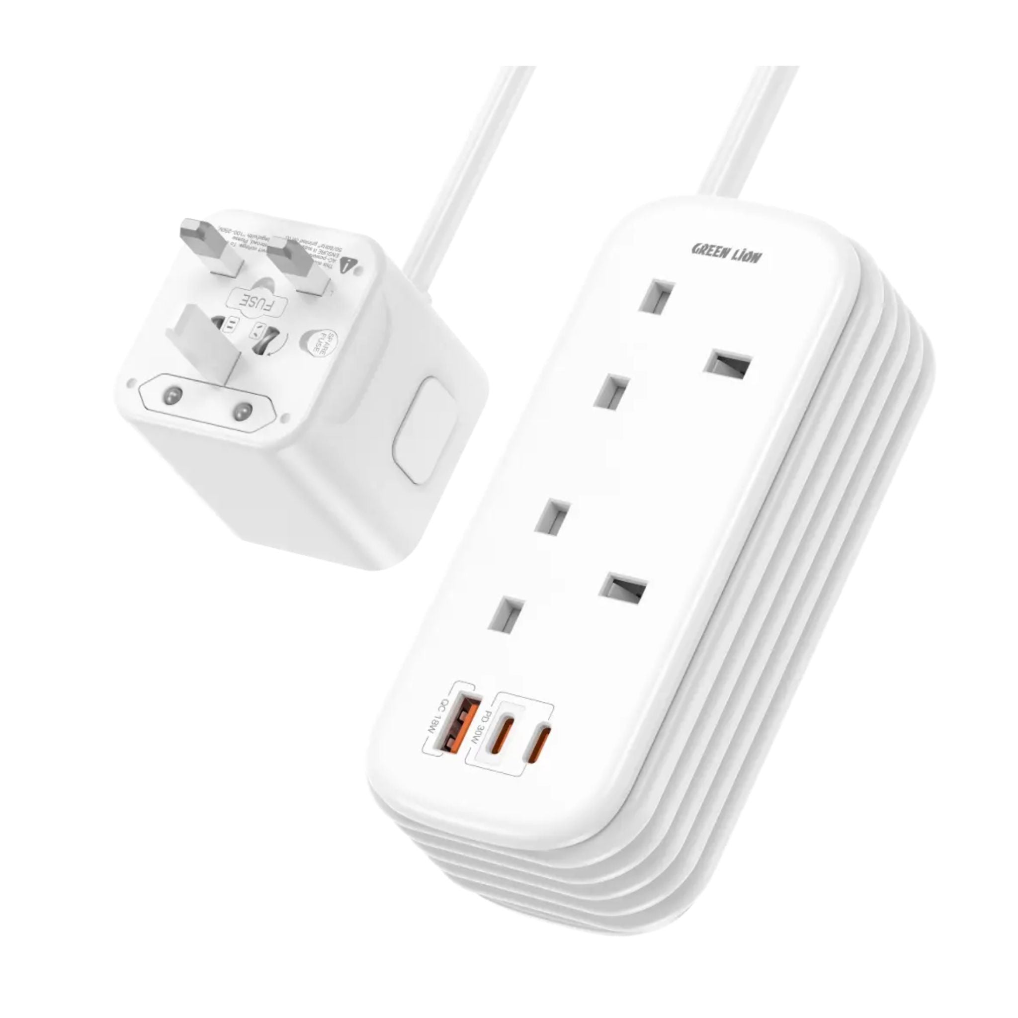 Green Lion GS-600 Power Strip USB-C | USB-A | 2*UK AC Outlets PD 30W - White