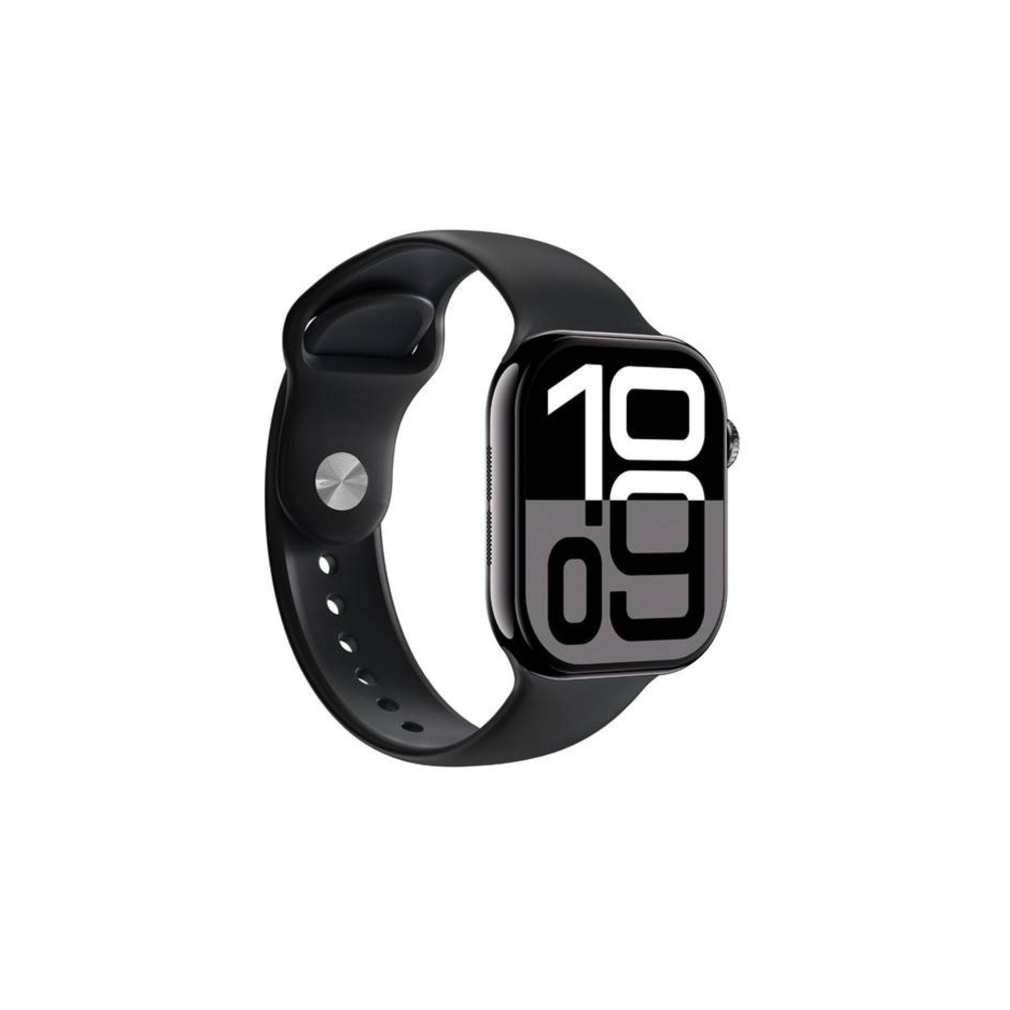 A black Green Lion Active 10 49mm smart watch with a digital display showing the time and various smart watch icons.