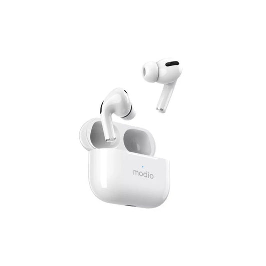 Modio D3 Deep Bass Wireless Earbuds with Crystall Clear Calls|Noise Cancelling| Wireless V5.3|250mAh Case Battery _White