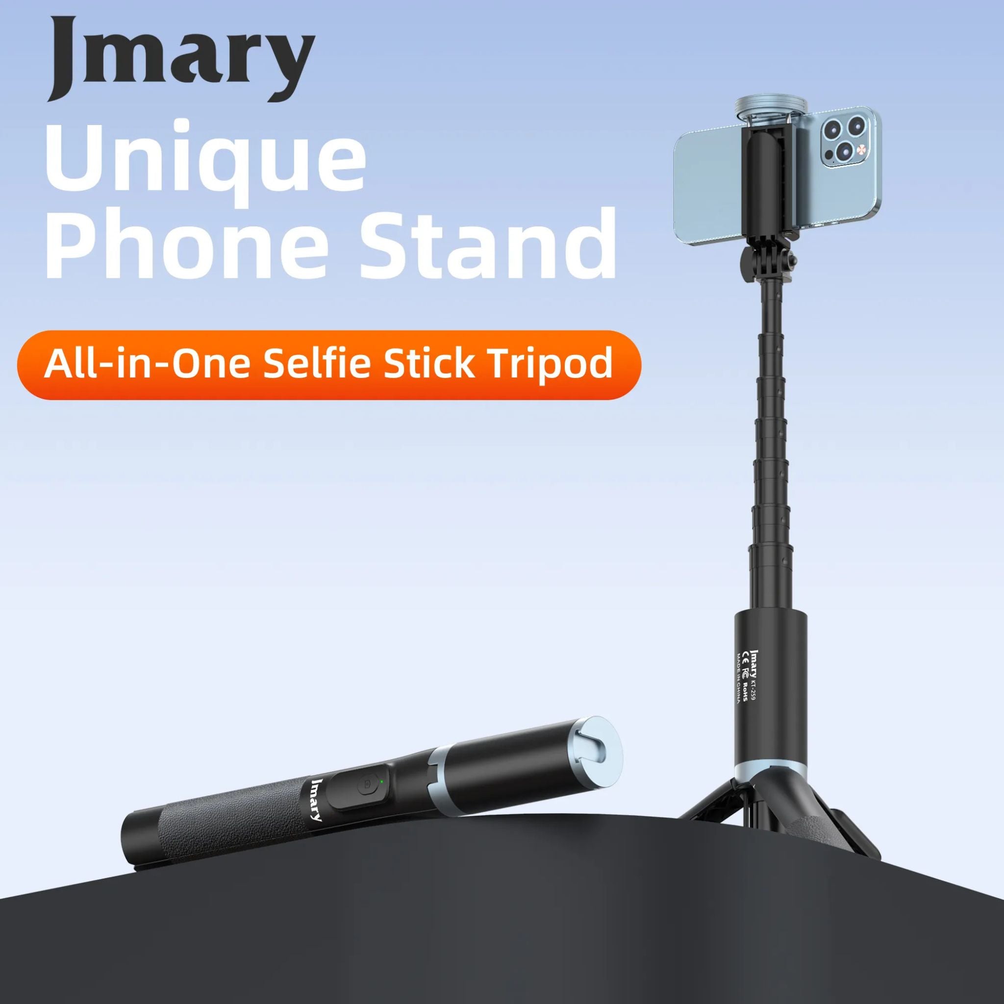 Jmary KT-259, 1.6Meter All-in-One Selfie Stick Tripod_Black