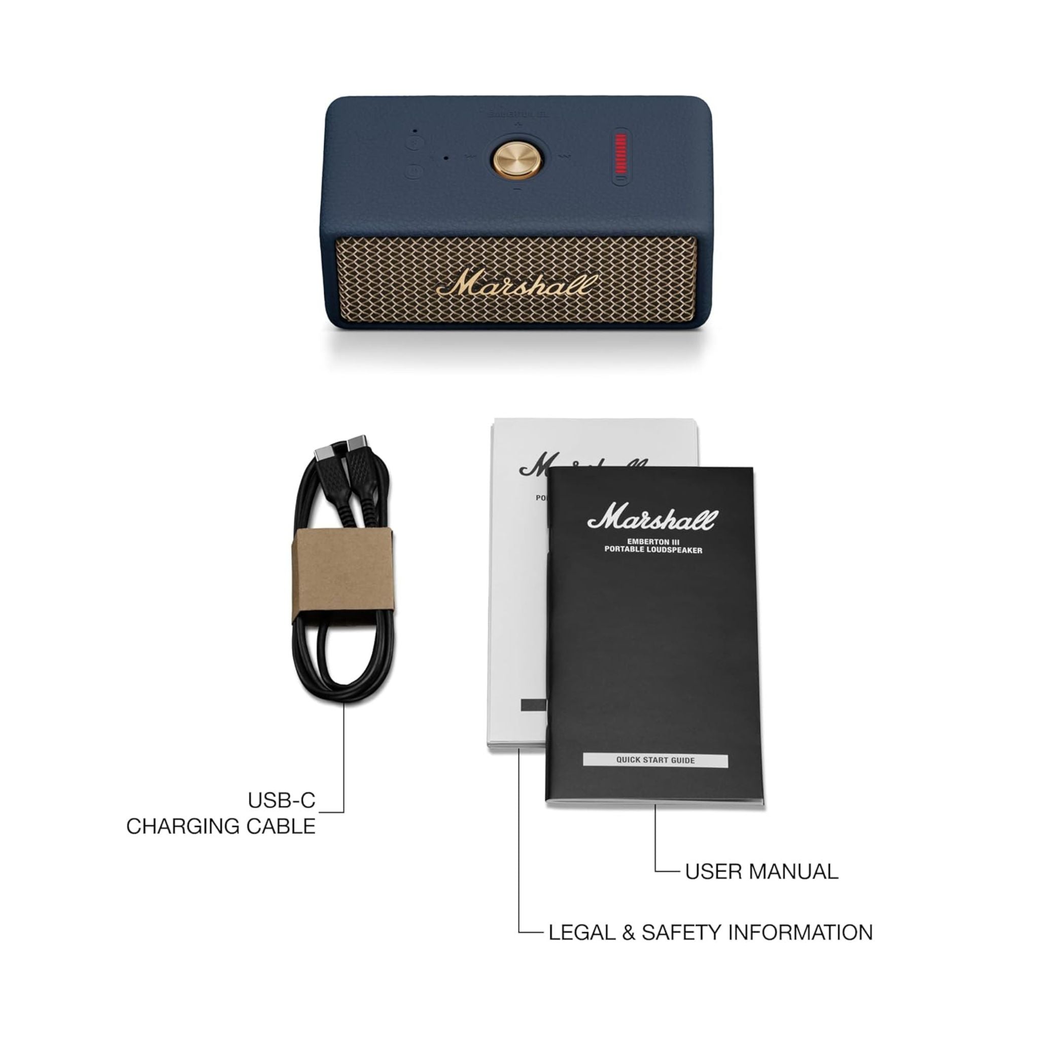 Marshall Emberton III Compact Portable Wireless Speaker with More than 32 Hours of Playtime, IP67 Water Resistance Level, Bluetooth Version 5.3, Built-in Microphone - Midnight Blue