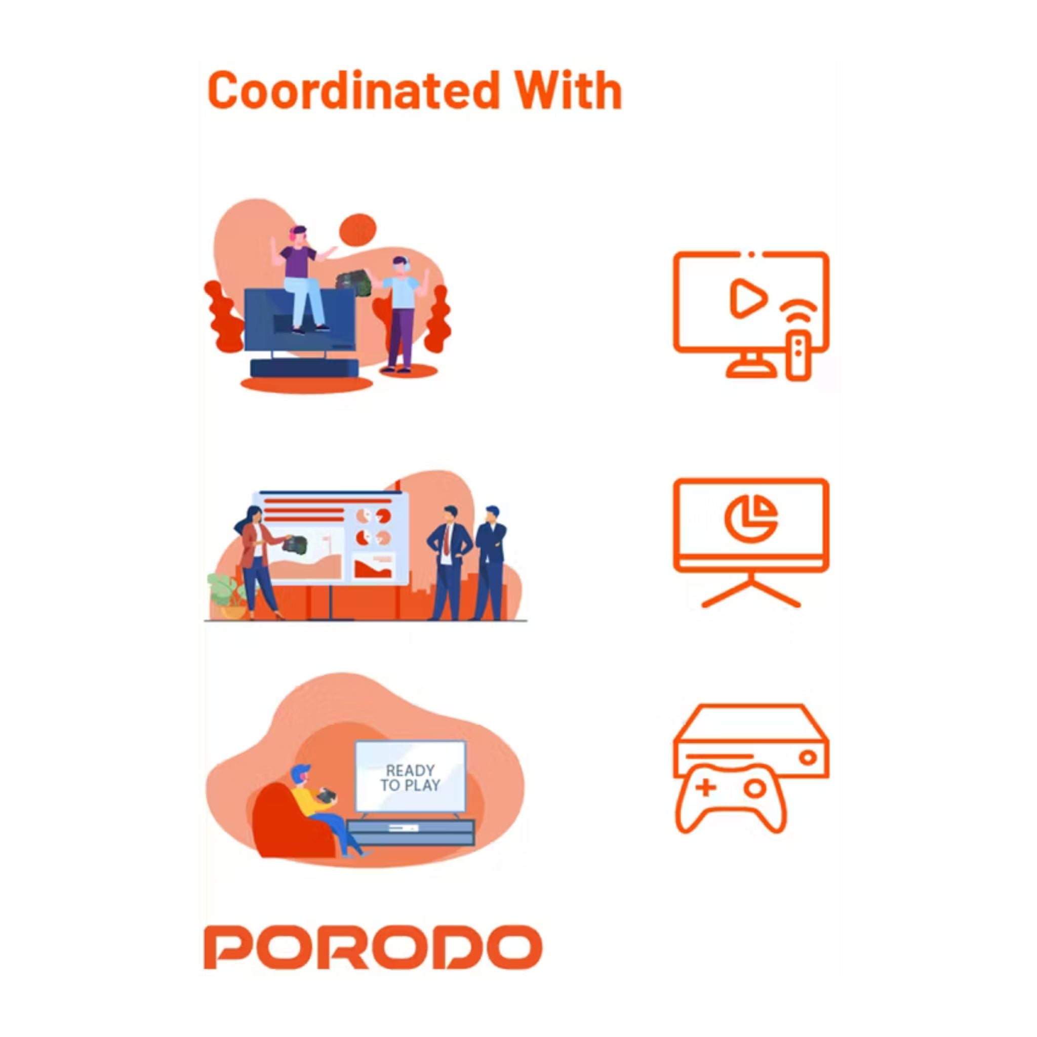 Porodo Gaming Remote Keyboard & Mouse with Programmable Buttons, Gesture Recognition, 10m Operational Range, 84 Keys, 5.2 Bluetooth, 300mAh Battery - Black