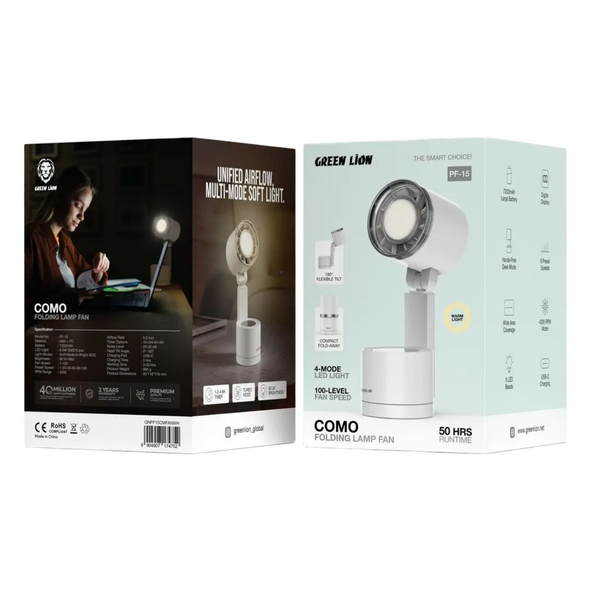 Green Lion Como Folding Lamp Fan - White