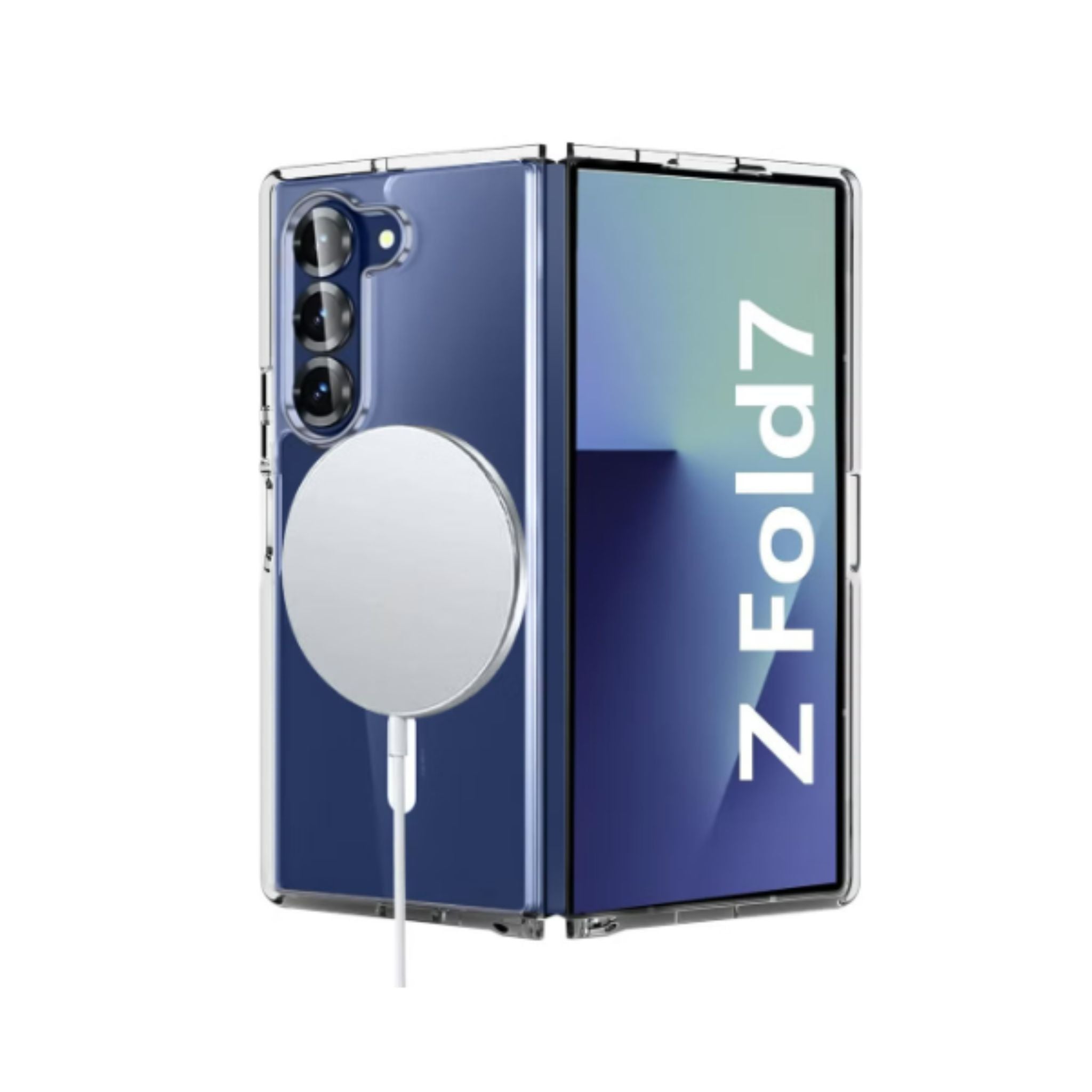 Transparent MagSafe Case for Samsung Galaxy Z Fold 7 – Dual-Part Protective Cover with Magnetic Ring, Slim & Hinge-Compatible Design - Clear