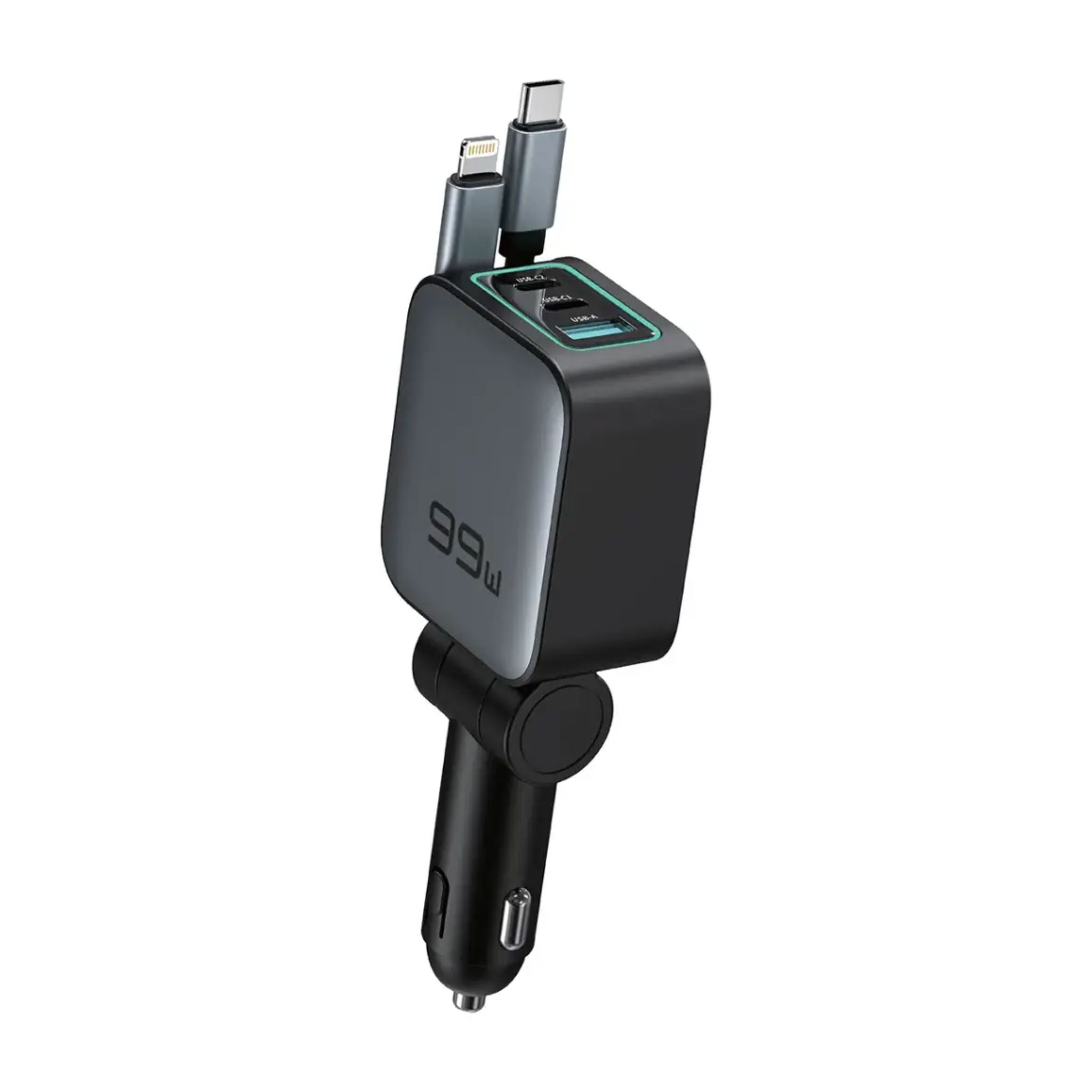 Green Lion Retractable 99W Car Charger - Black