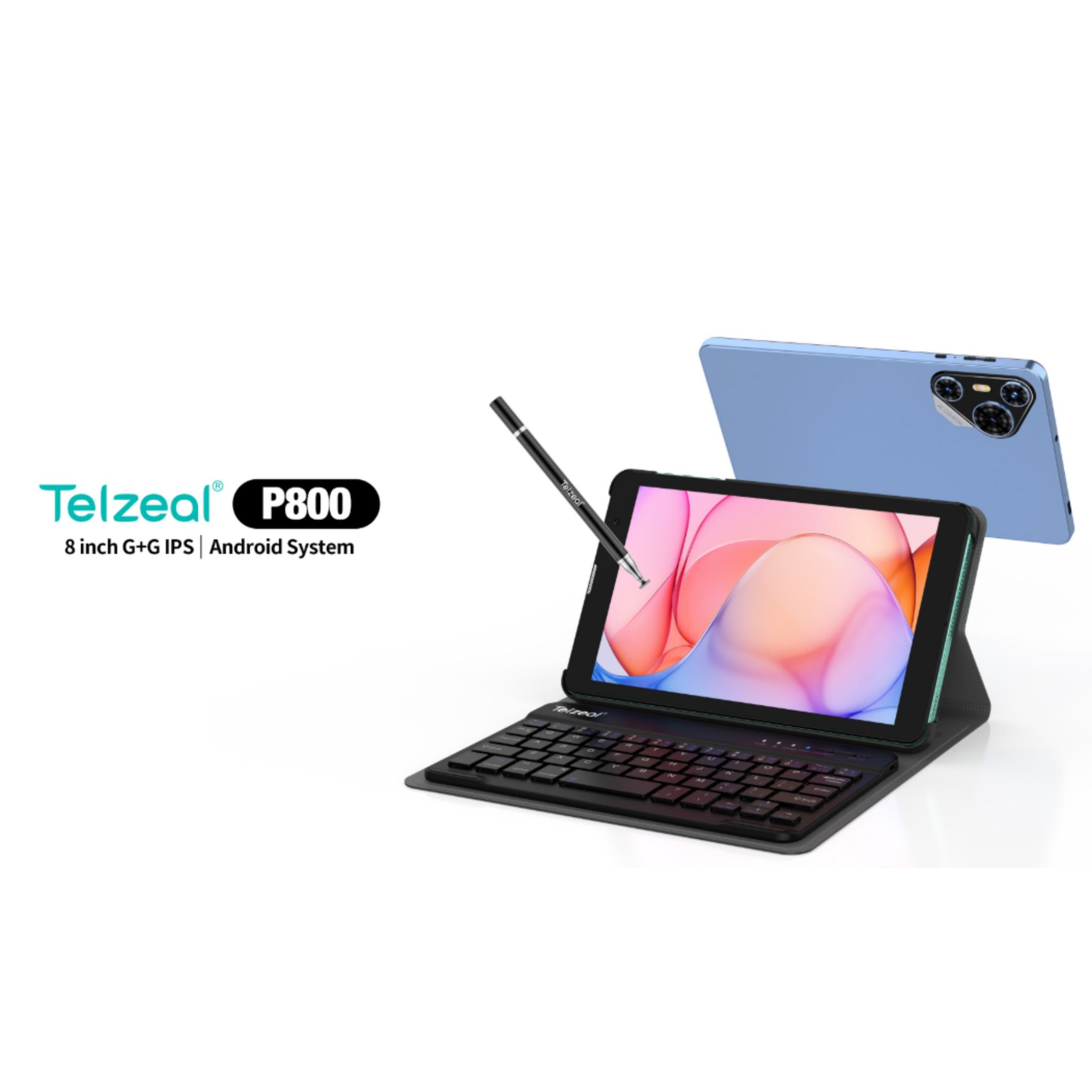 Telzeal P800 Tablet 8 Inch Android 12 Tablet with Dual SIM 6GB RAM 256GB ROM 5G WiFi 5000mAh Battery and Wireless Keyboard -Blue