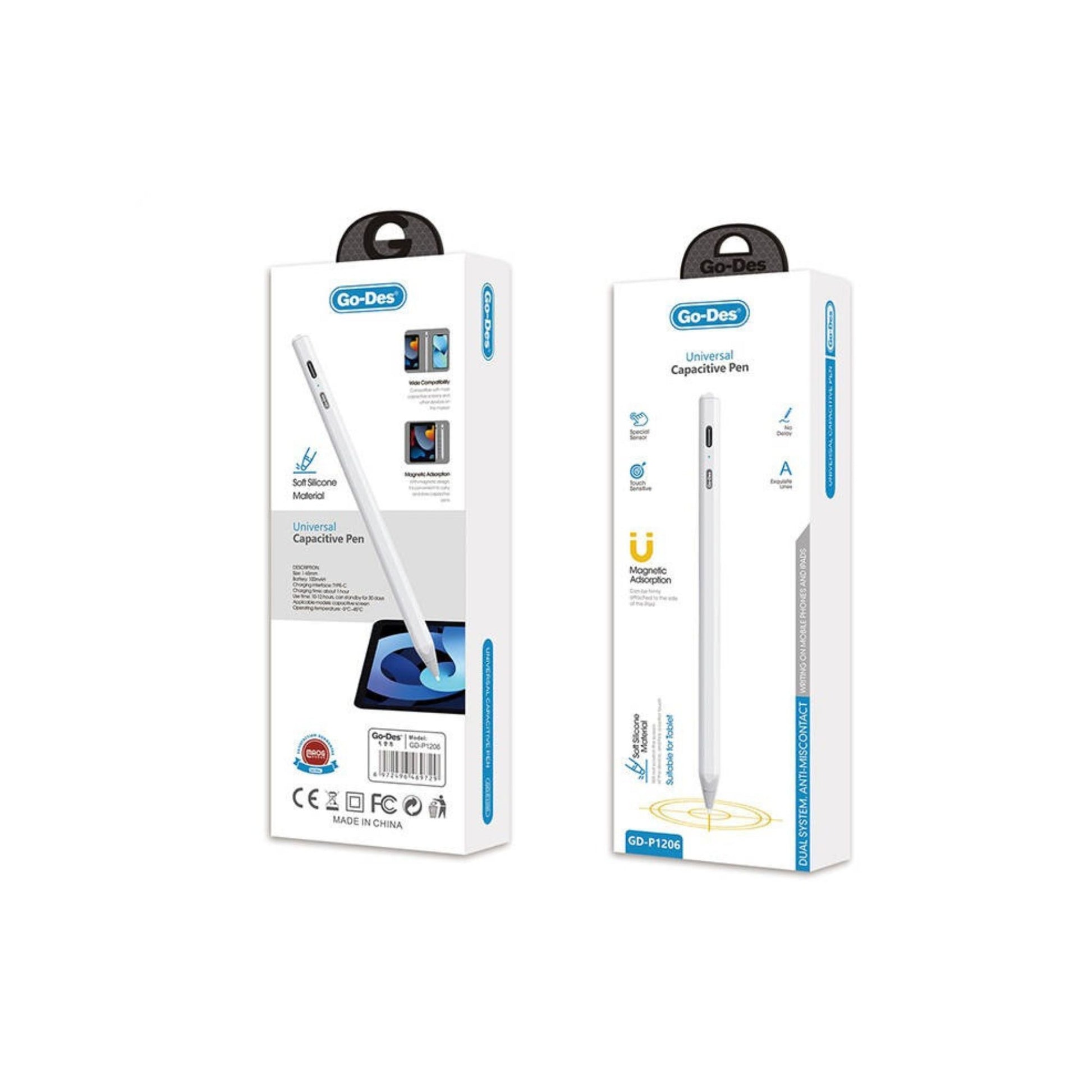 Go-Des universal capacitive pen packaging on a white background