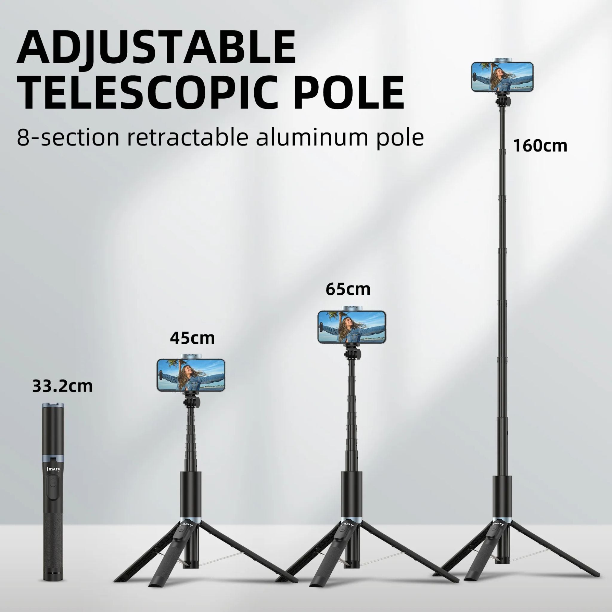 Jmary KT-259, 1.6Meter All-in-One Selfie Stick Tripod_Black